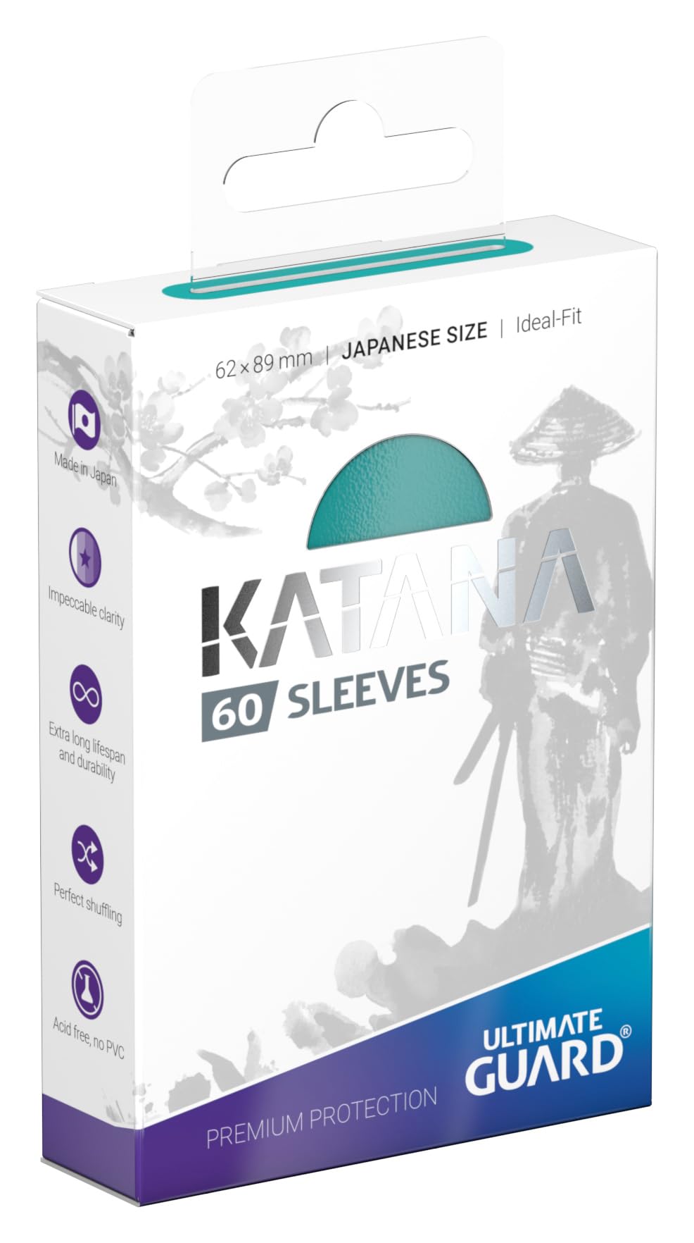 Ultimate Guard Katana Card Sleeves - 60 Japanese Size (62 x 89mm) Turquoise Back, Tournament Sleeves, PVC-Free, Acid-Free, High Clarity
