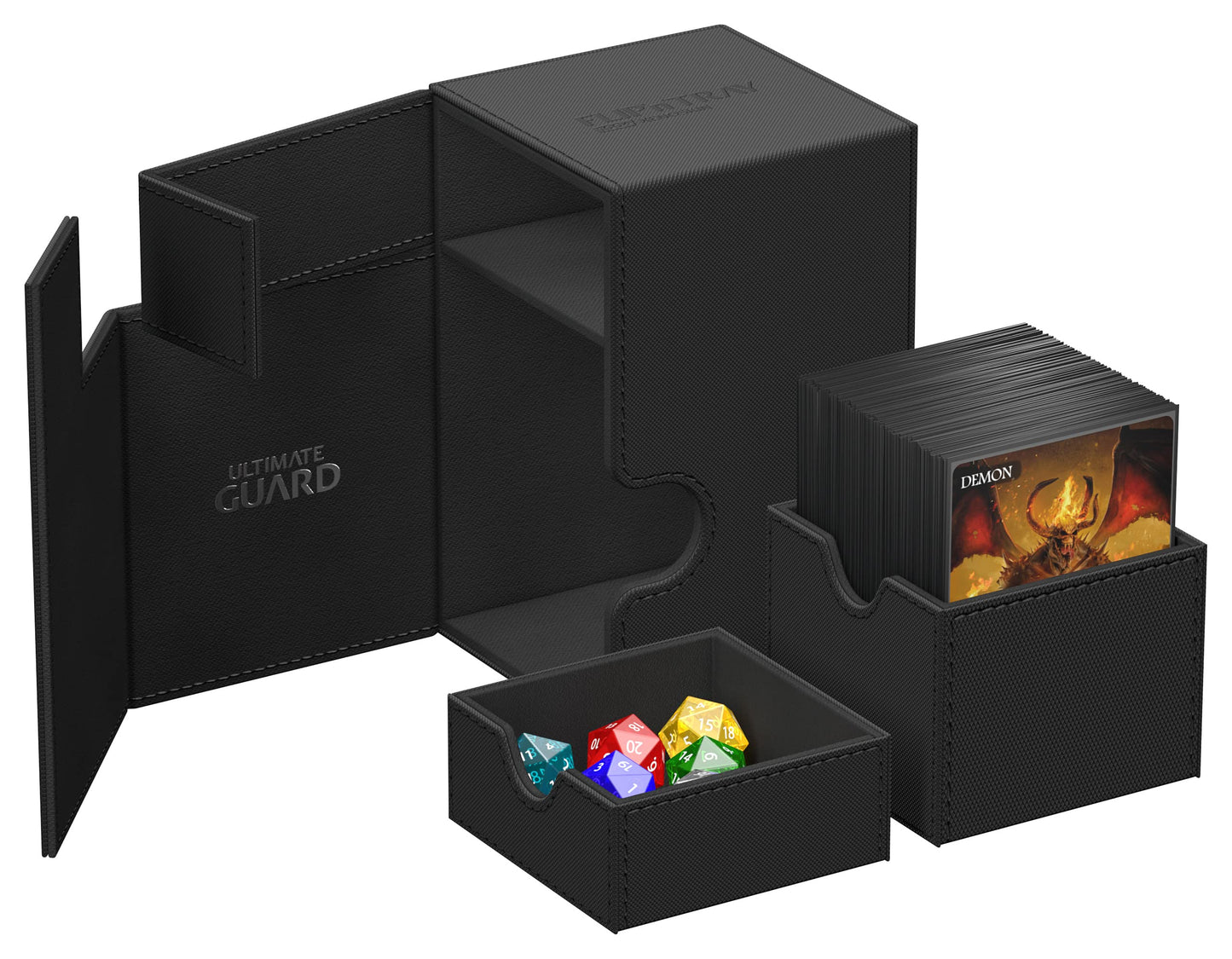 Ultimate Guard Flip'n'Tray 100+ Deck Case – 100 Double-Sleeved Cards + Dice Tray, Black