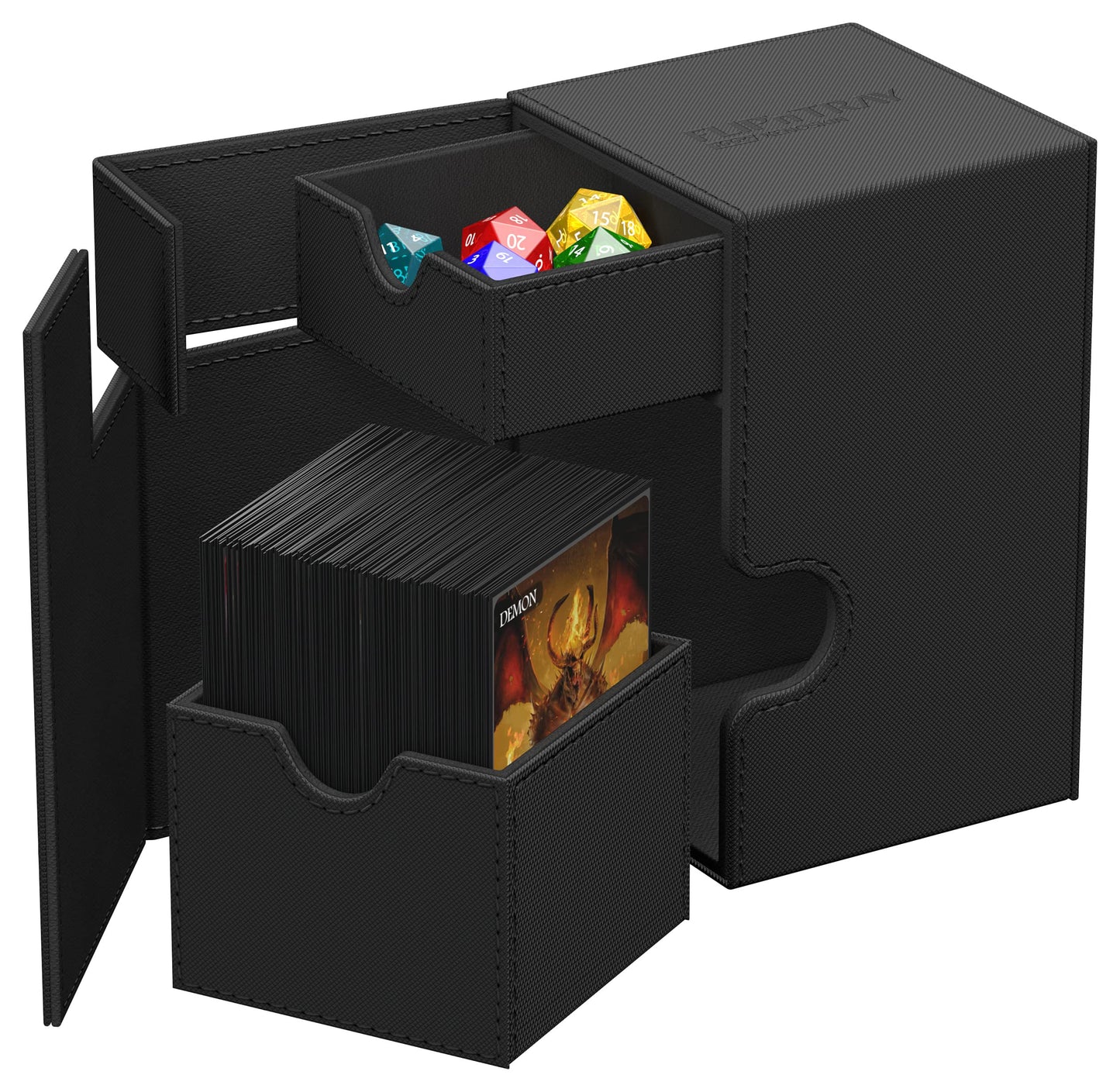 Ultimate Guard Flip'n'Tray 100+ Deck Case – 100 Double-Sleeved Cards + Dice Tray, Black