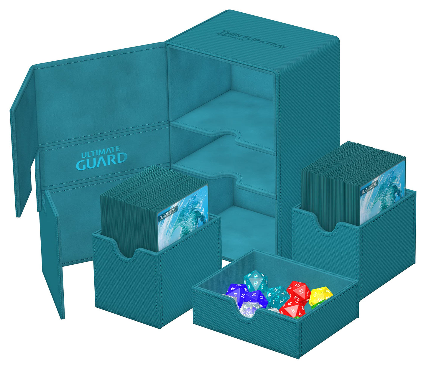 Ultimate Guard Twin Flip'n'Tray 160+ Deck Case – 160 Double-Sleeved Cards + Dice Tray, Petrol