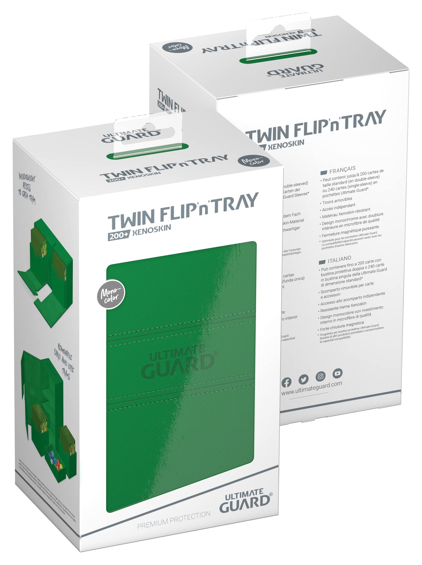 Ultimate Guard Twin Flip'n'Tray 200+ Deck Case – Green with Magnetic Closure