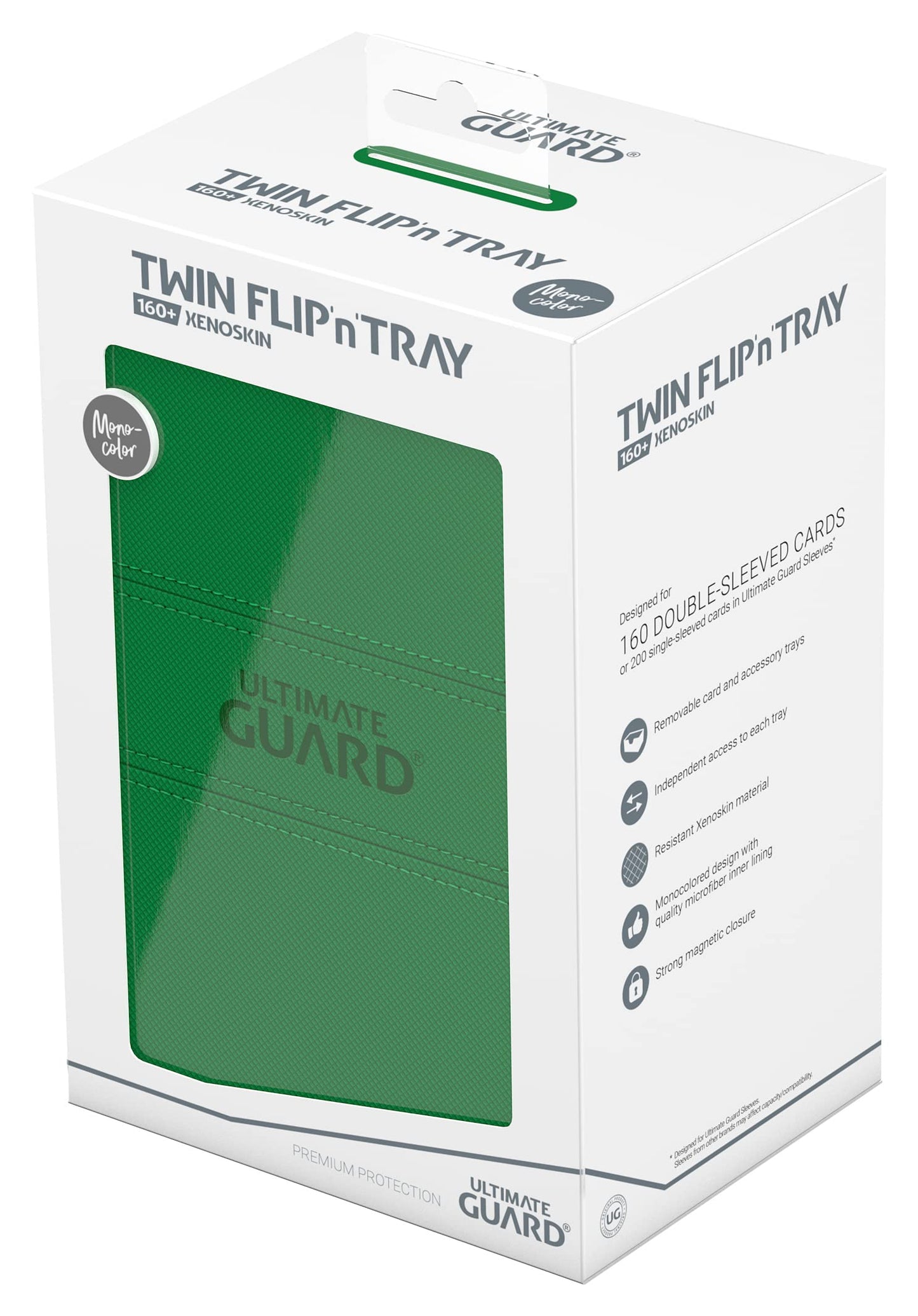 Ultimate Guard Twin Flip'n'Tray 160+ Deck Case with Dice Tray – Green, Independent Trays & Magnetic Closure