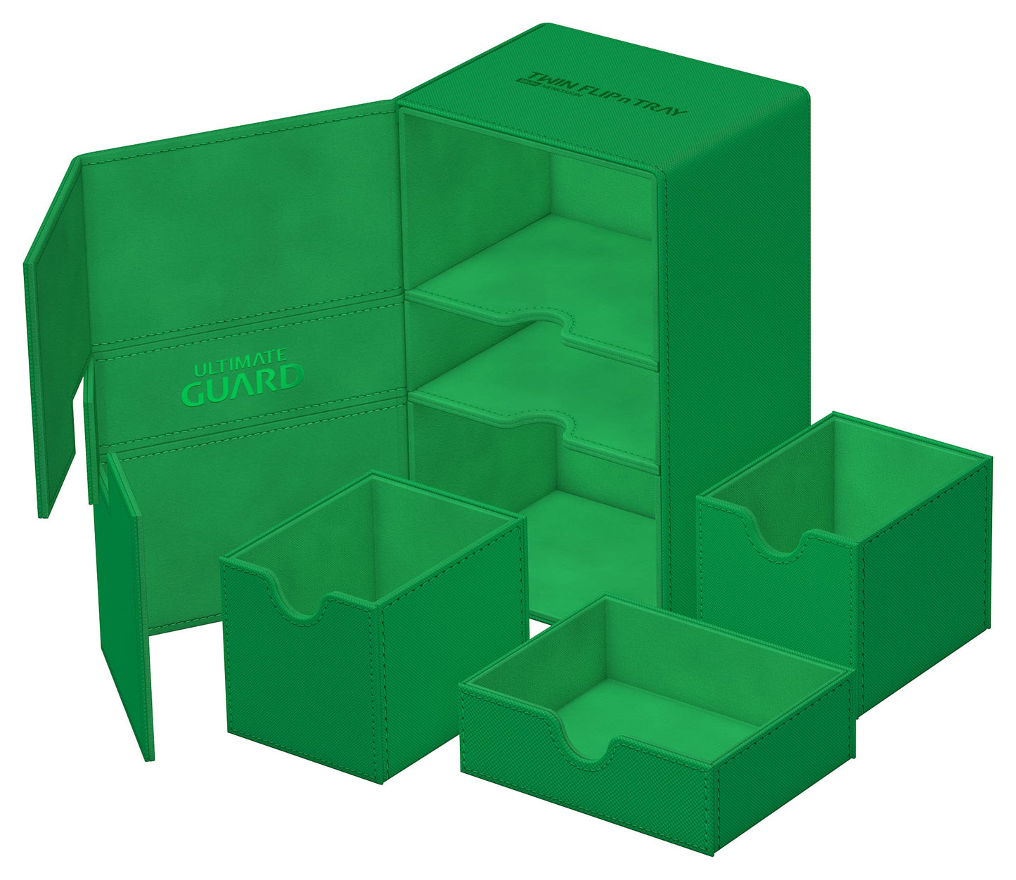Ultimate Guard Twin Flip'n'Tray 160+ Deck Case with Dice Tray – Green, Independent Trays & Magnetic Closure
