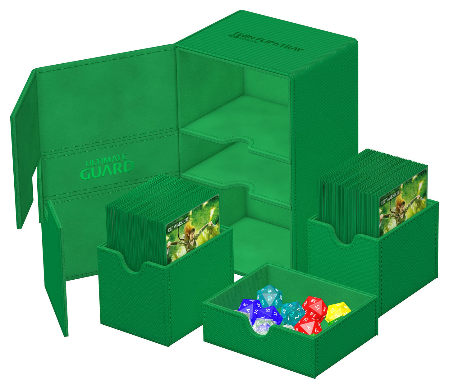 Ultimate Guard Twin Flip'n'Tray 160+ Deck Case with Dice Tray – Green, Independent Trays & Magnetic Closure