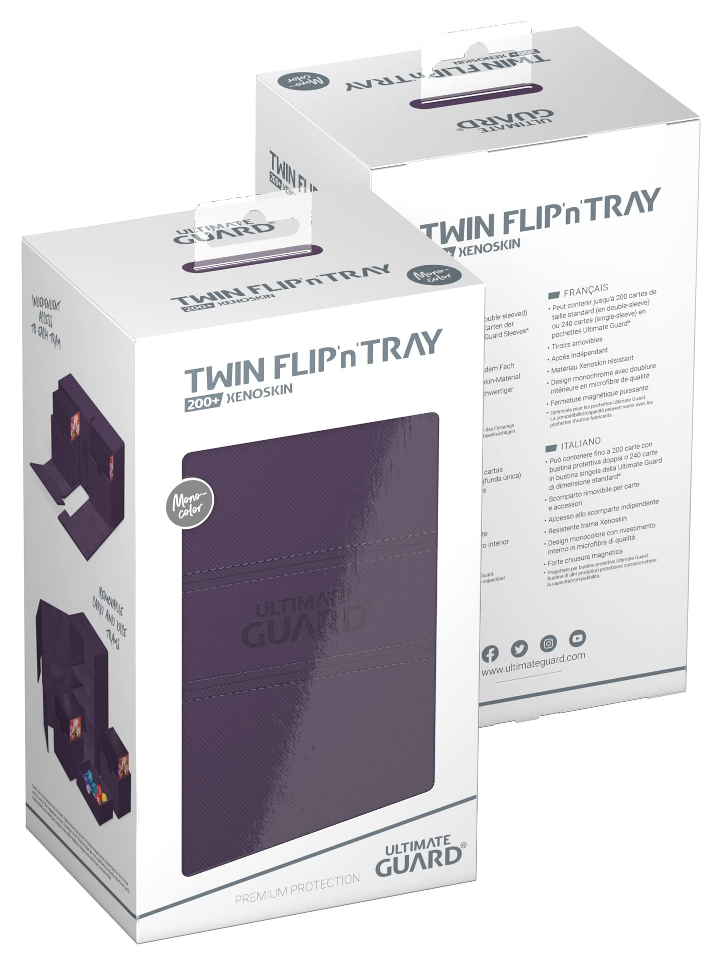 Ultimate Guard Twin Flip'n'Tray 200+ Purple Deck Case – Independent Access & Dice Tray