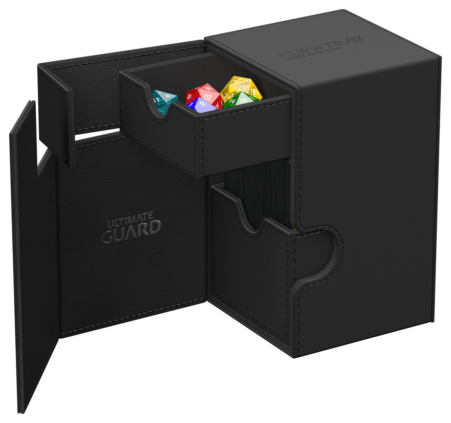 Ultimate Guard Flip'n'Tray 100+ Deck Case – 100 Double-Sleeved Cards + Dice Tray, Black