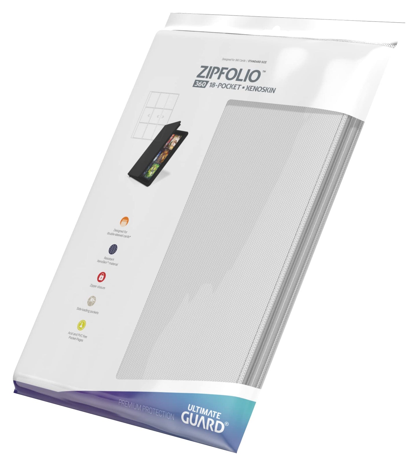 Ultimate Guard Zipfolio 360 – 18 Pocket Xenoskin White | Side-Loading Card Portfolio