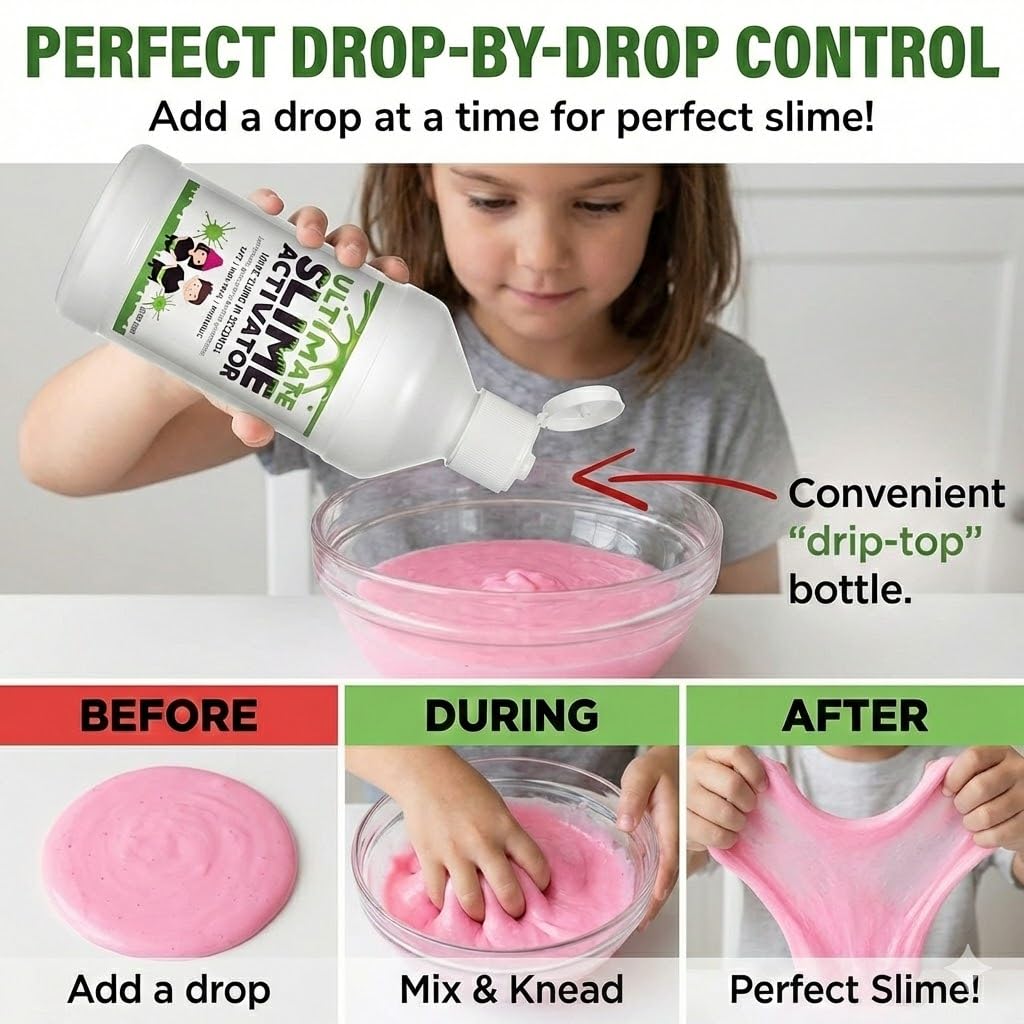 Ultimate Science Slime Activator 16oz - Easy, Washable Borax Solution for All Glues