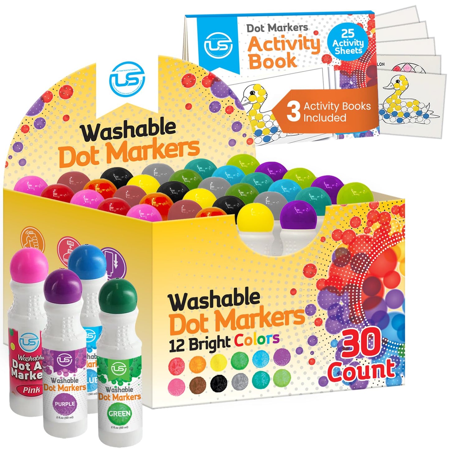 Ultimate Stationery Dot Markers for Toddlers — Washable, Mess-Free Art Set with Bingo Daubers and Easy-Grip Bottles