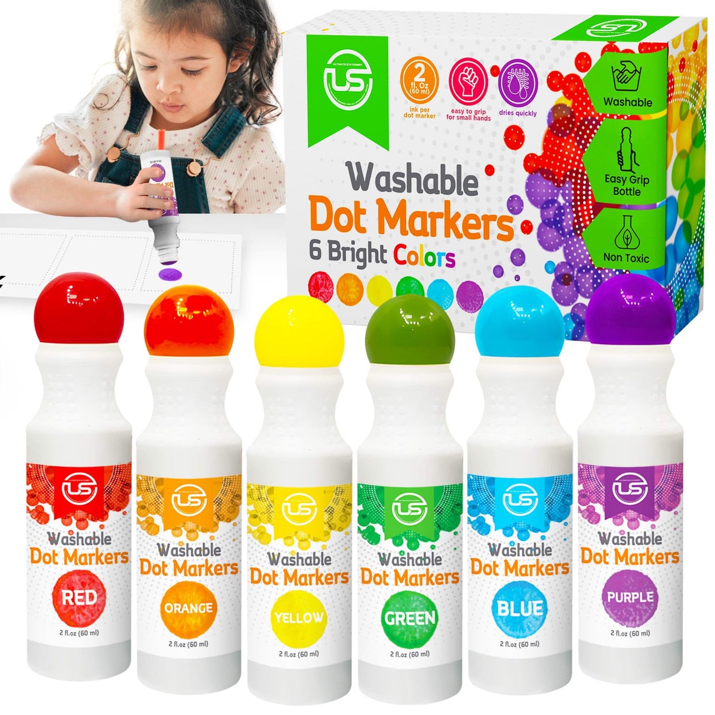 Ultimate Stationery Dot Markers – 6 Color Bingo Daubers for Toddlers & Kids