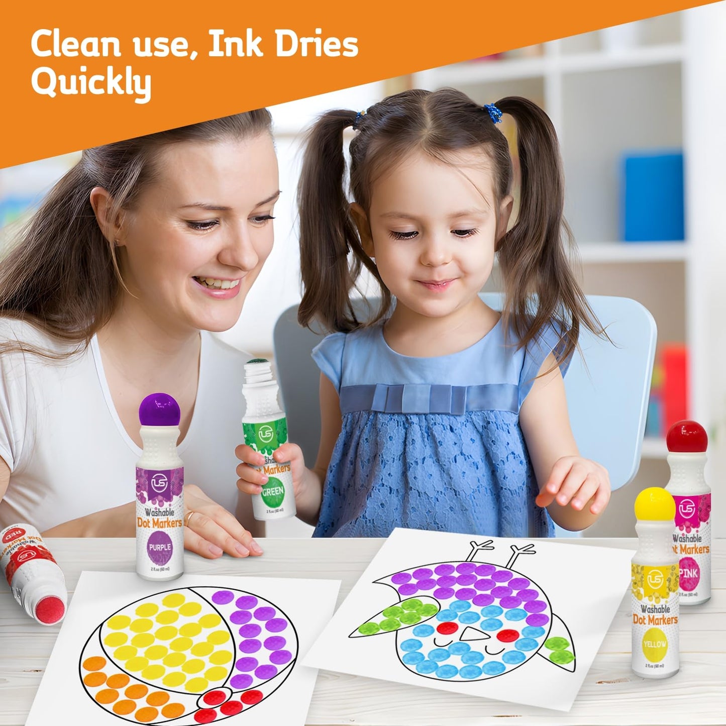 Ultimate Stationery Dot Markers for Toddlers — Washable, Mess-Free Art Set with Bingo Daubers and Easy-Grip Bottles