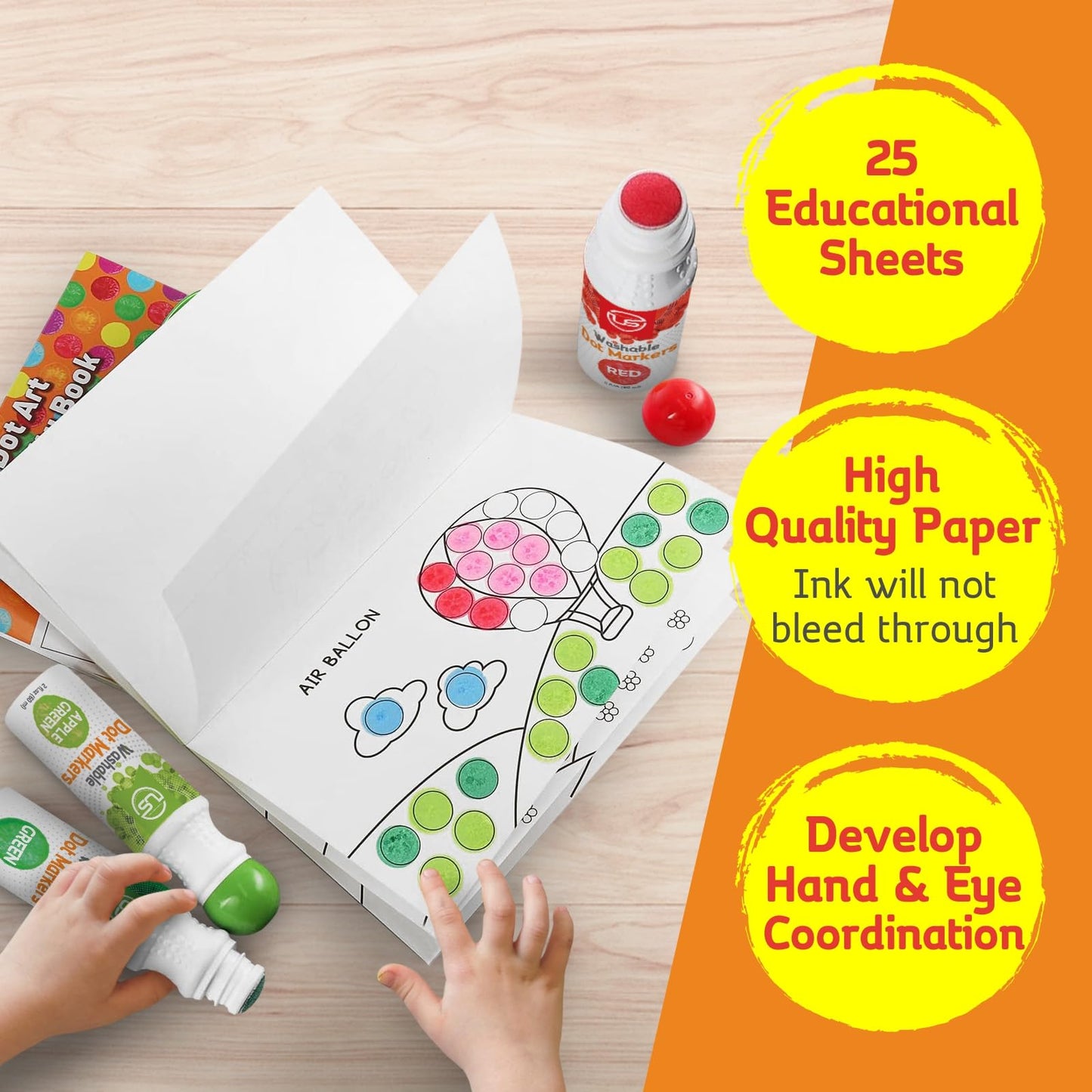 Ultimate Stationery Dot Markers for Toddlers and Kids - 12 Washable Colors + Free Activity Book