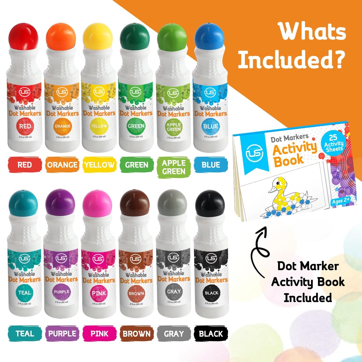 Ultimate Stationery Dot Markers for Toddlers and Kids - 12 Washable Colors + Free Activity Book