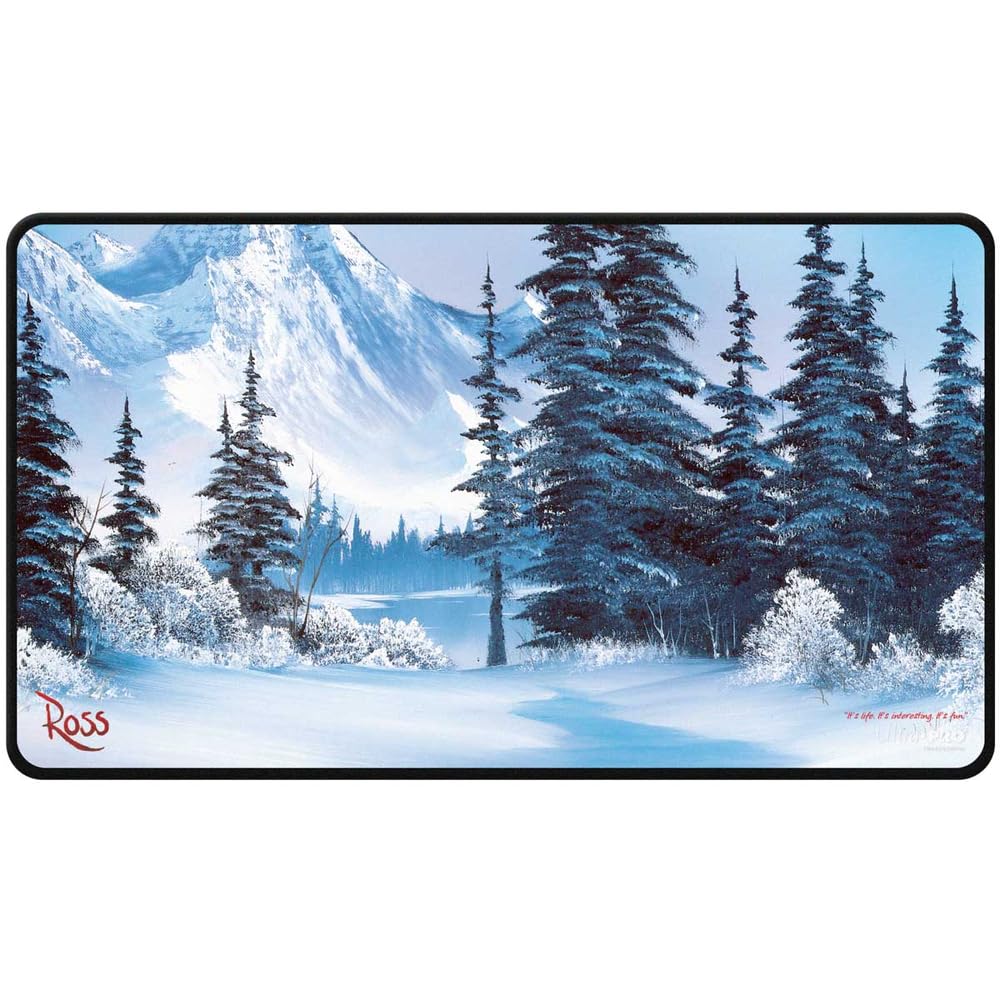 Ultra Pro Bob Ross Winter Paradise Playmat – Black Stitched, Non-Slip 24 x 13.5 in