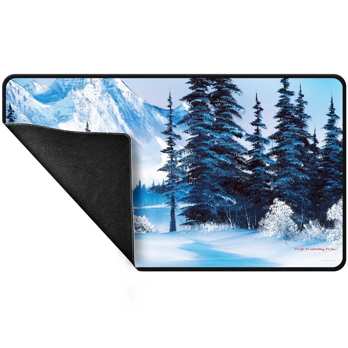 Ultra Pro Bob Ross Winter Paradise Playmat – Black Stitched, Non-Slip 24 x 13.5 in