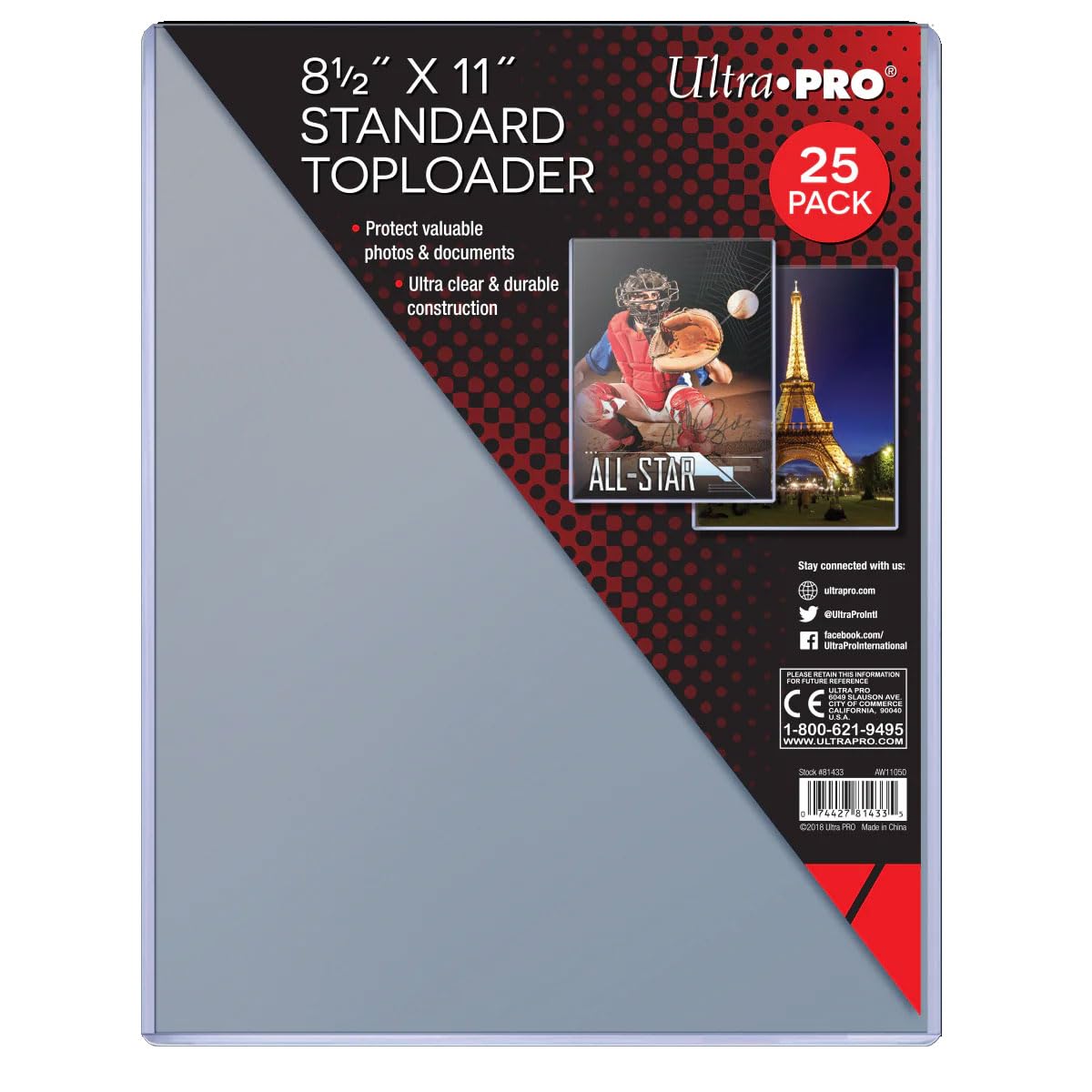 Ultra Pro Clear Toploader 8-1/2 x 11-Inch (25 Count) – Card & Photo Protection