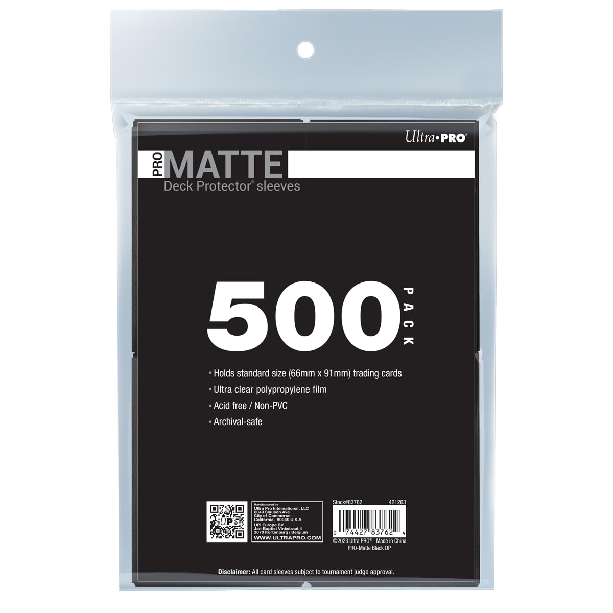 Ultra PRO PRO-Matte Standard Deck Protector Sleeves – 500ct, Black, Matte Finish, Acid-Free