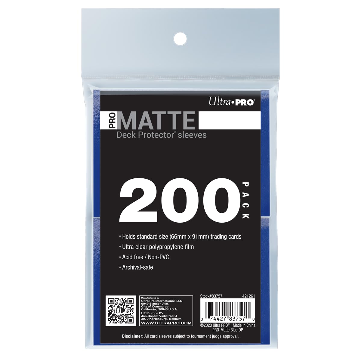 Ultra PRO PRO-Matte Standard Card Sleeve Deck Protector – 200ct Blue