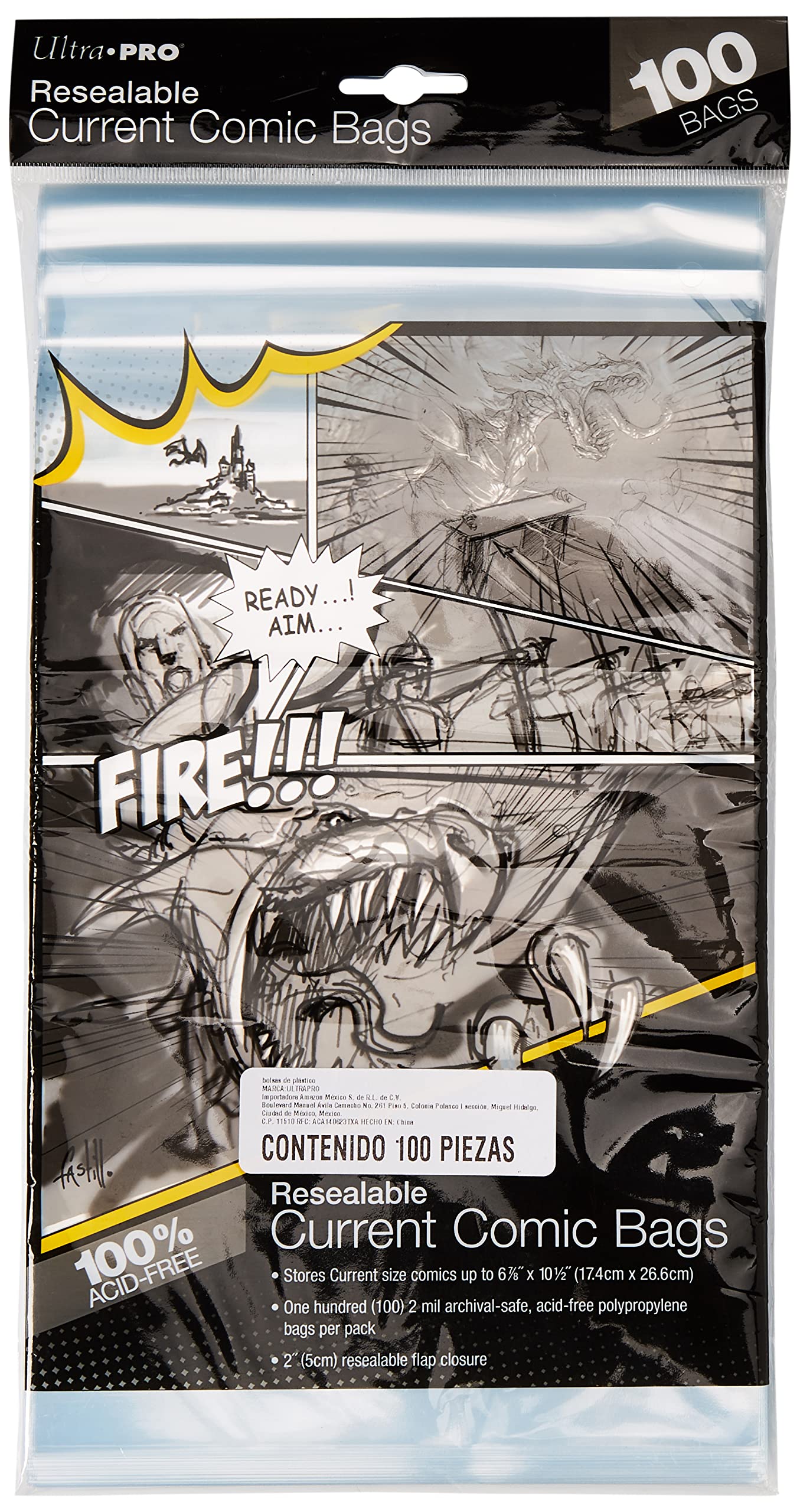 Ultra Pro Resealable Current Size Comic Bags – 2-Mil Polypropylene, 6-7/8 x 10½ Inches, 100-Count