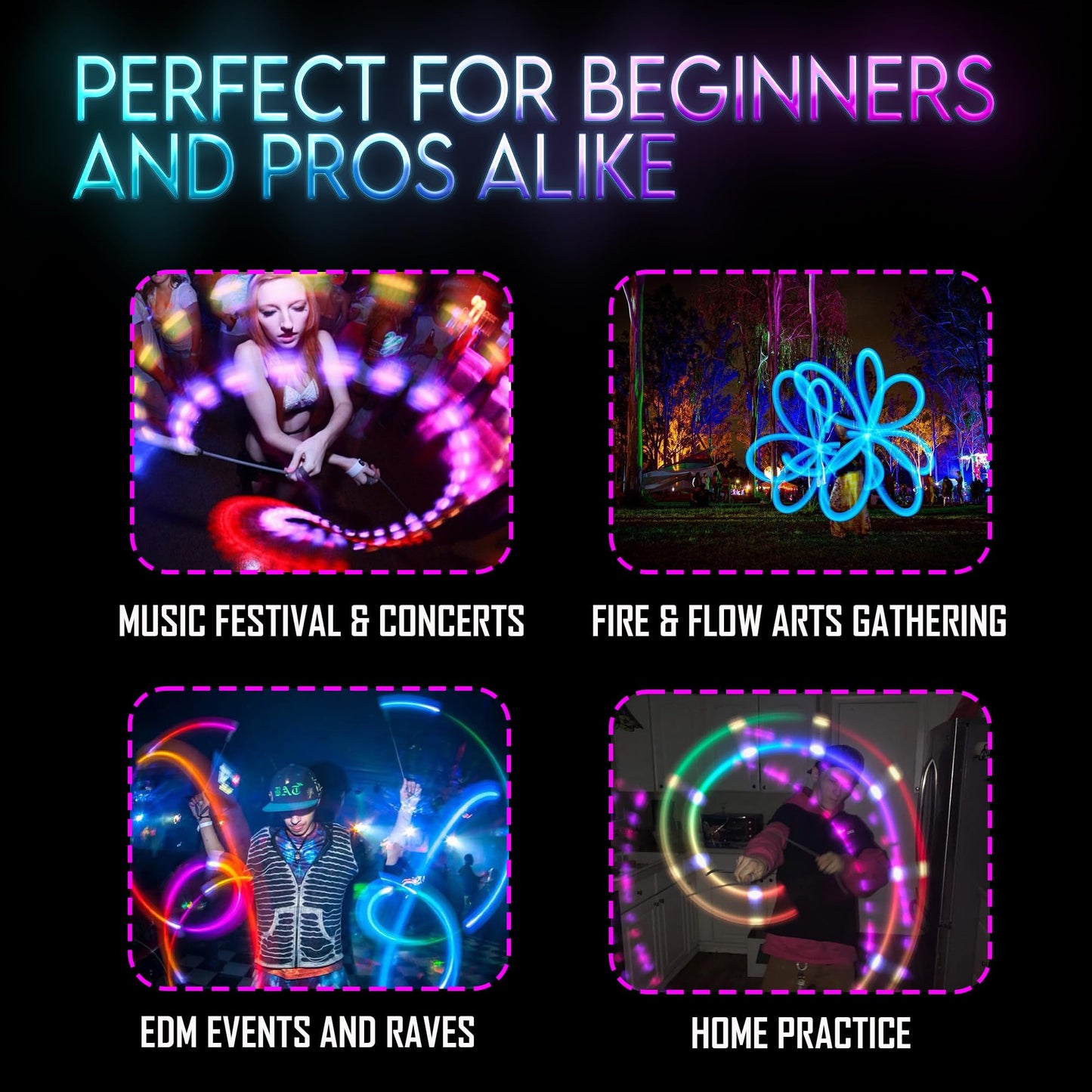 UltraPoi OrbPoi Non-LED Knob Handles + LED Poi Balls Set – USB Rechargeable, 30+ Color Modes