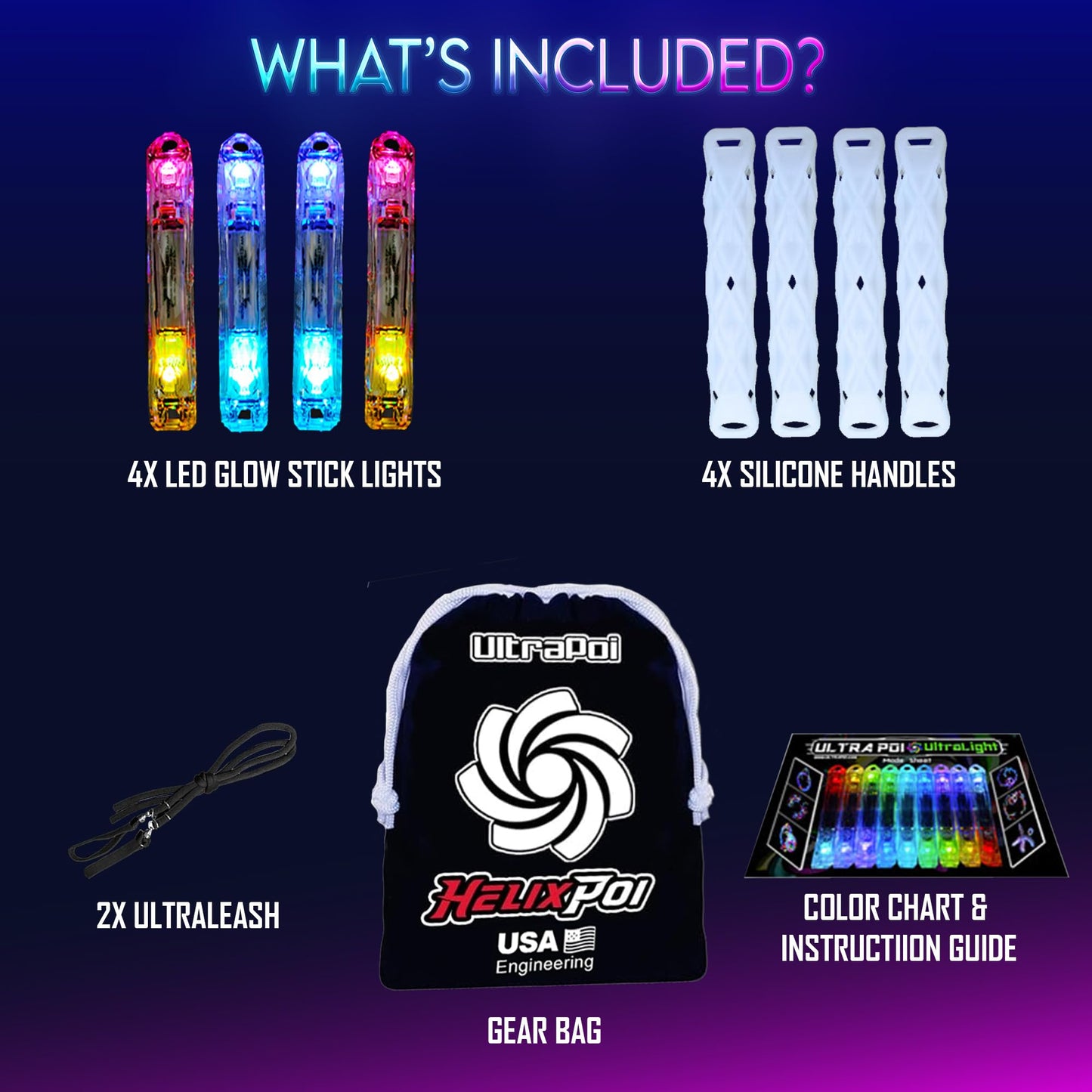 UltraPoi HelixPoi Set with LED Glowstick Handles – 70+ Color Modes | Flow Arts