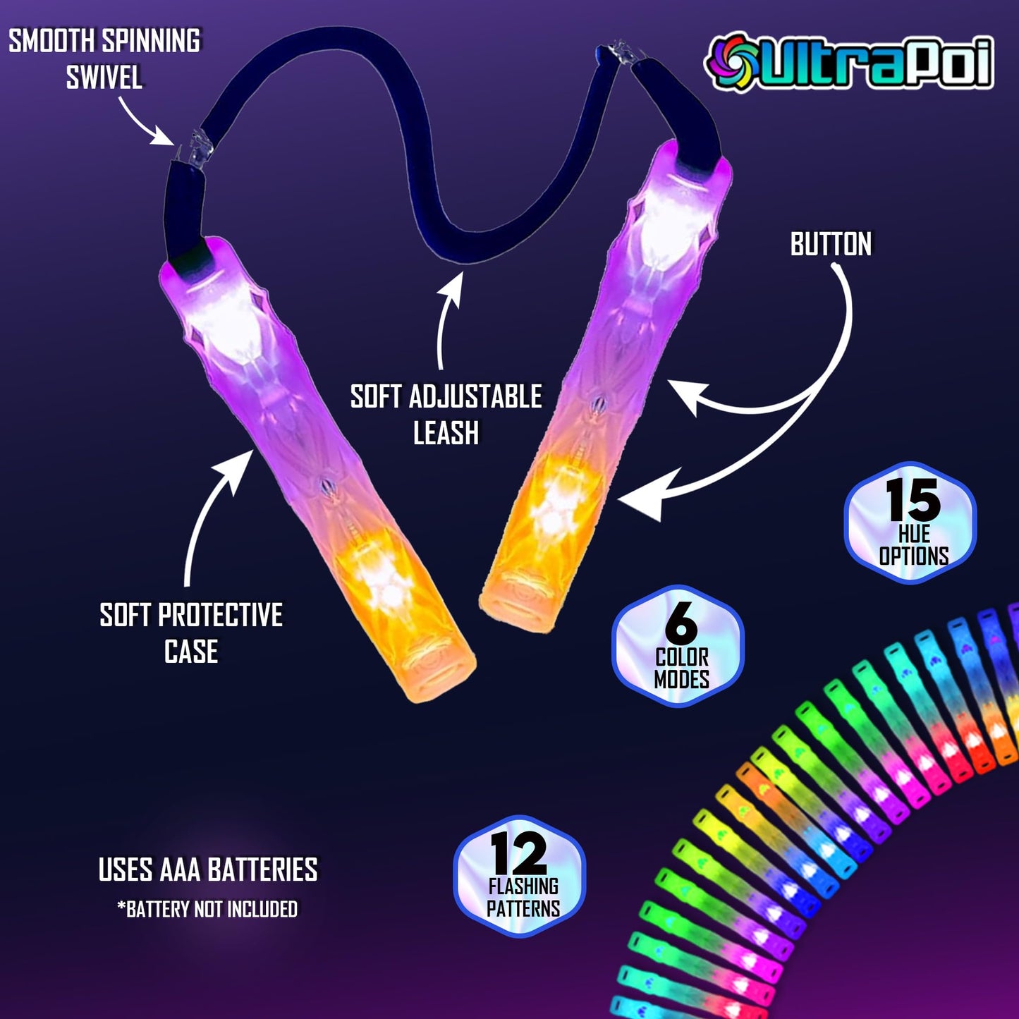 UltraPoi HelixPoi Set with LED Glowstick Handles – 70+ Color Modes | Flow Arts