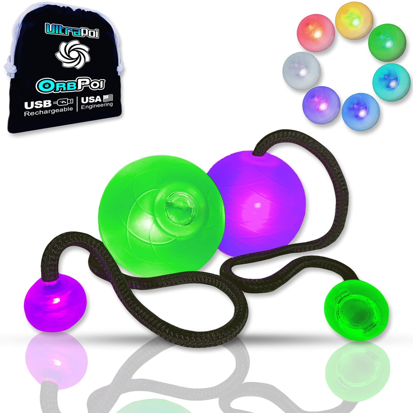 UltraPoi OrbPoi LED Poi Balls - USB Rechargeable Flow Toys with 30+ Color Modes