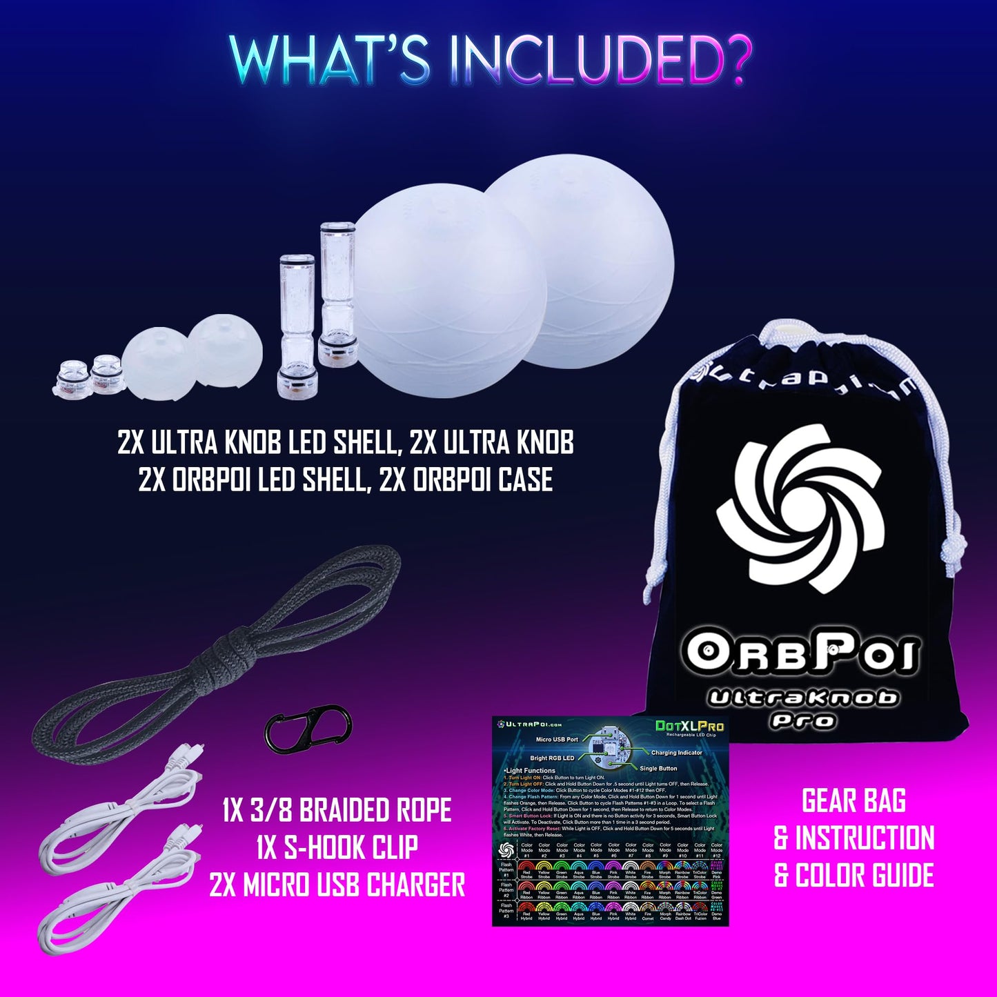 UltraPoi OrbPoi LED Poi Balls - USB Rechargeable Flow Toys with 30+ Color Modes