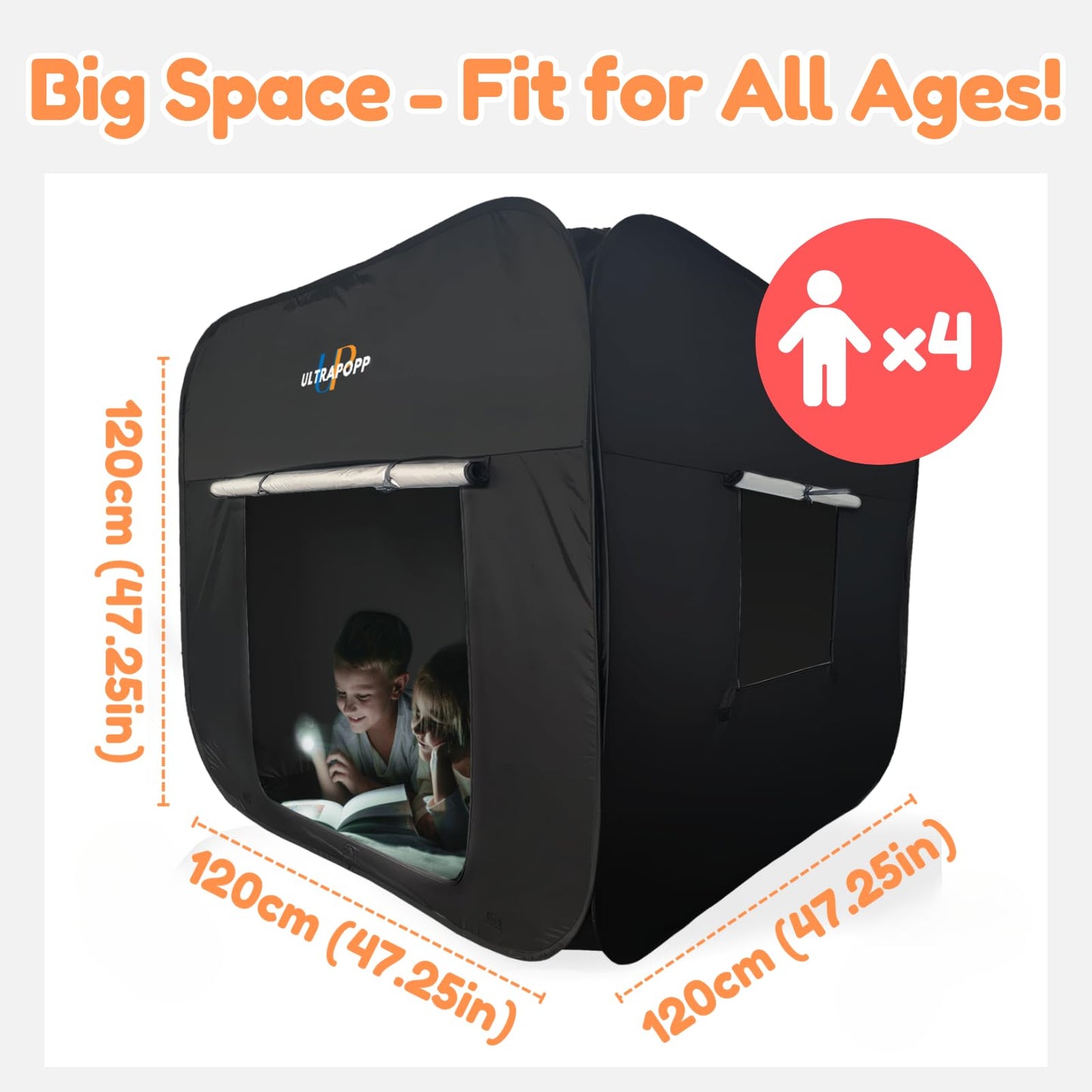Ultrapopp Pop-Up Sensory Tent for Kids — Extra Big 47x47in Blackout Calming Hideout Den
