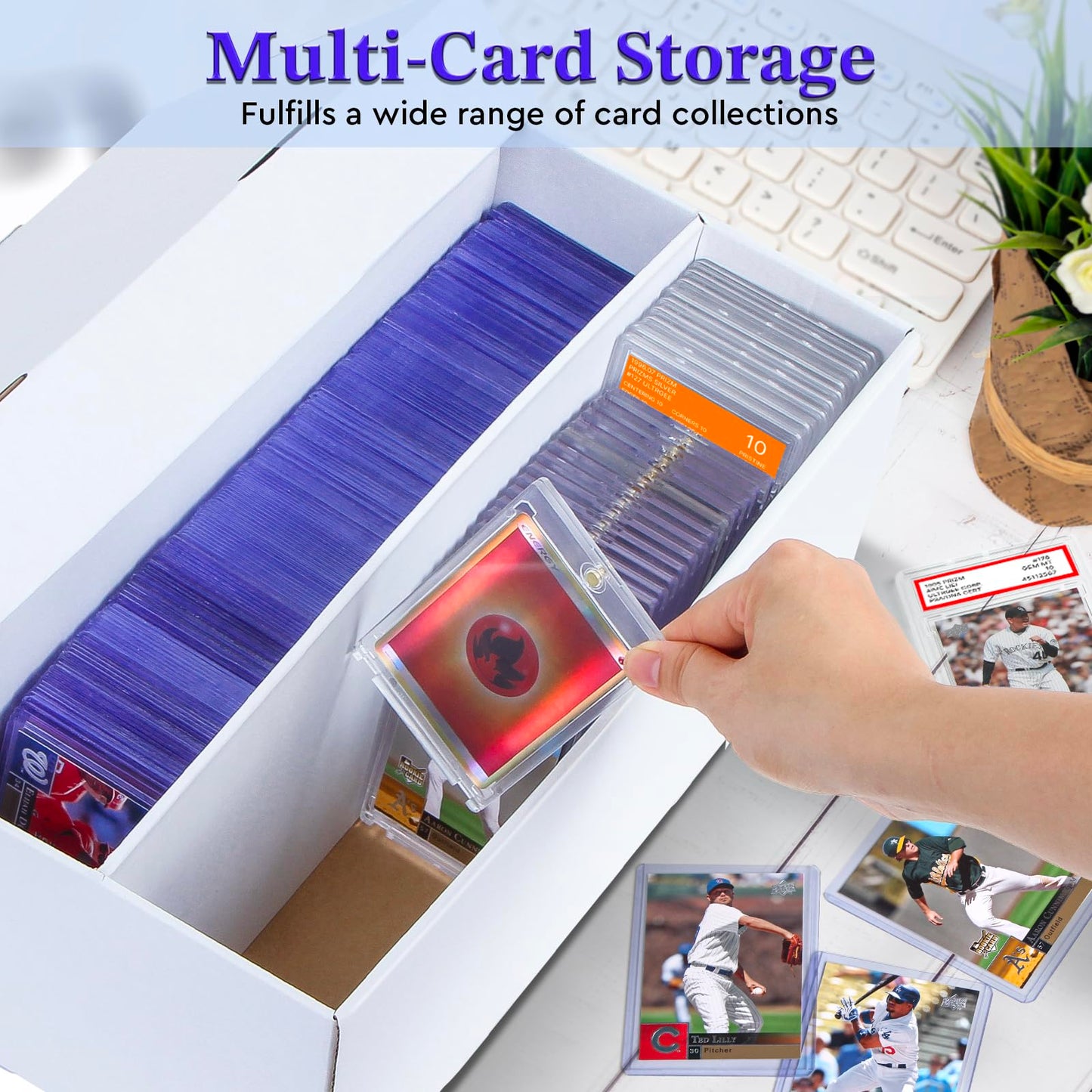 ULTRGEE 4-Pack Trading Card Storage Box — 2 Rows, Holds 320+ Top Loaders and PSA/HGA Slabs