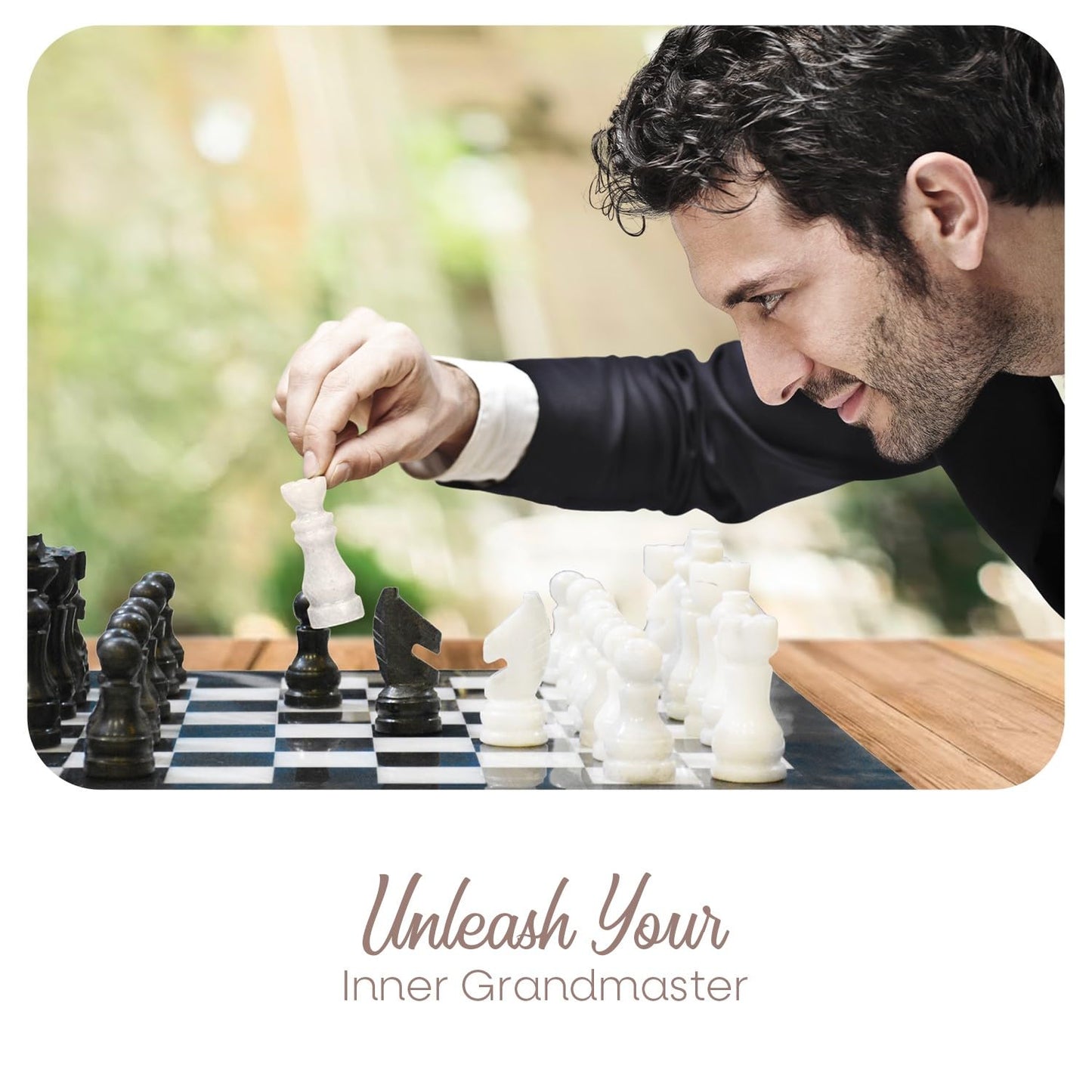 UMAID Marble Chess Set – 12-Inch Handcrafted Marble Board with Weighted Pieces & Velvet Box