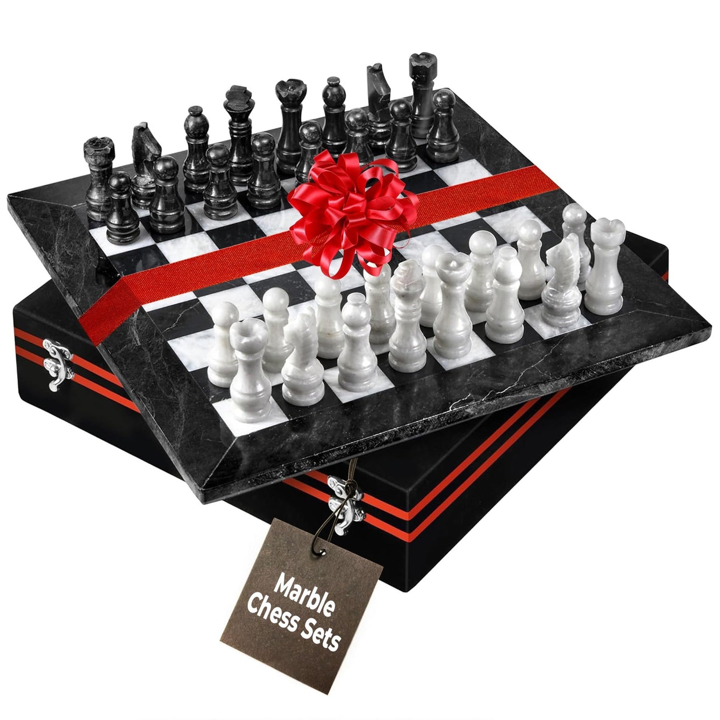 UMAID Marble Chess Set – 12-Inch Handcrafted Marble Board with Weighted Pieces & Velvet Box