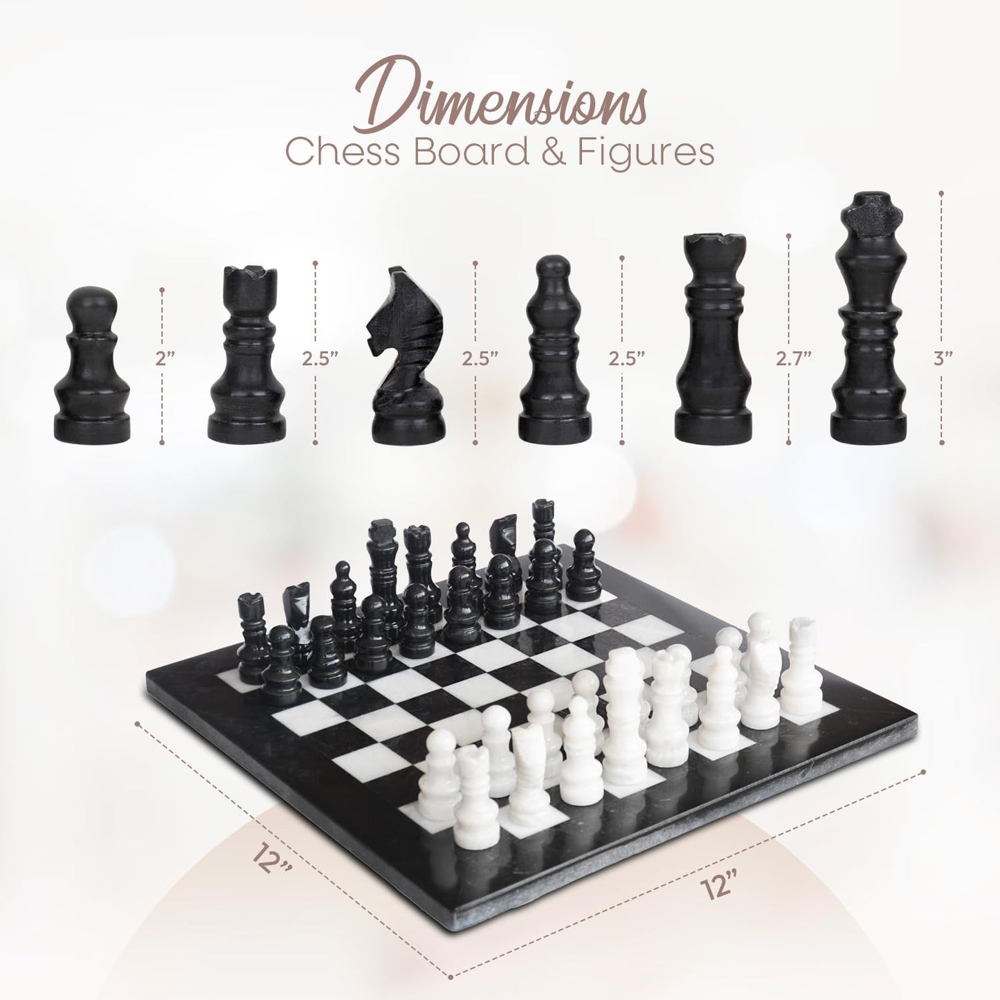 UMAID Marble Chess Set – 12-Inch Handcrafted Marble Board with Weighted Pieces & Velvet Box