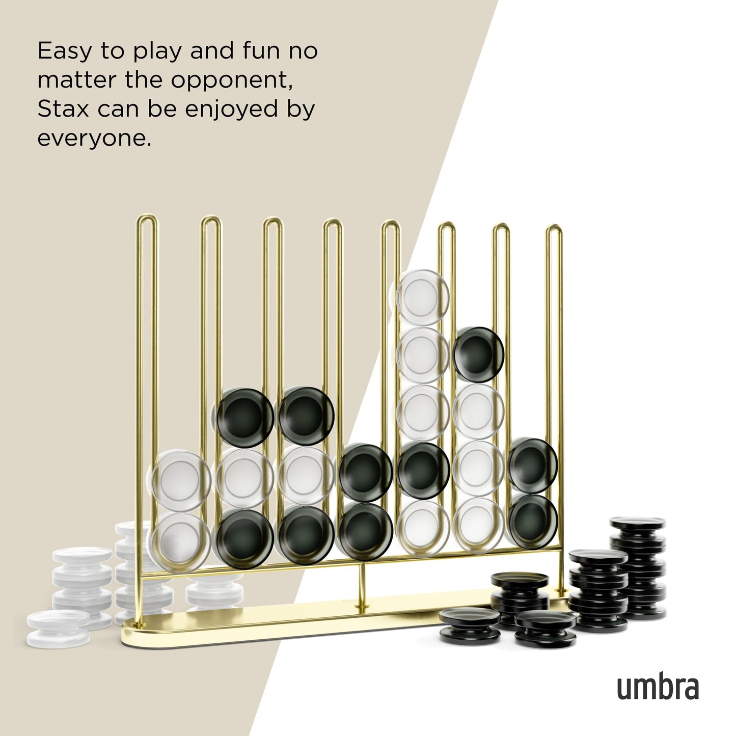Umbra STAX Four-in-a-Row Game, Brass Finish – Modern Desk Decor & Family Fun