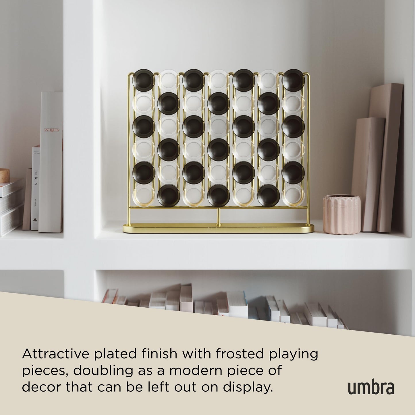 Umbra STAX Four-in-a-Row Game, Brass Finish – Modern Desk Decor & Family Fun