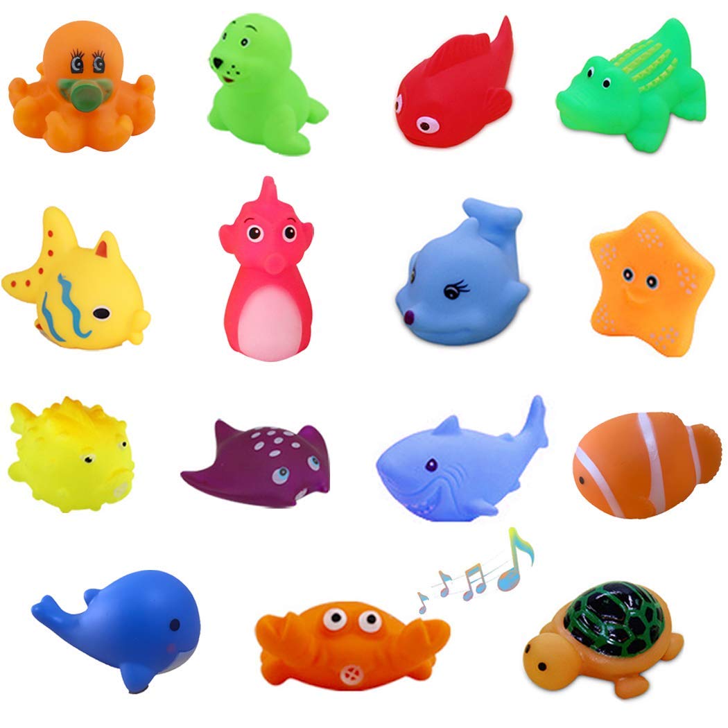 UMBWORLD Preschool Bath Toys – 15 Pcs Rubber Sea Animals Floating Bath Set