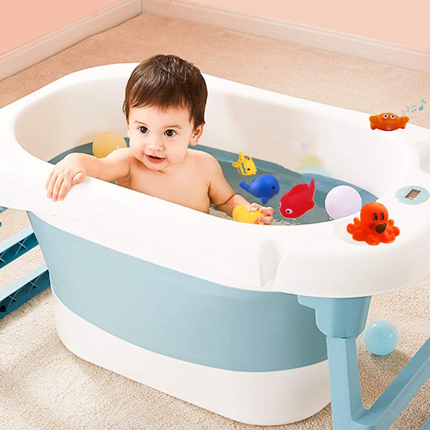 UMBWORLD Preschool Bath Toys – 15 Pcs Rubber Sea Animals Floating Bath Set