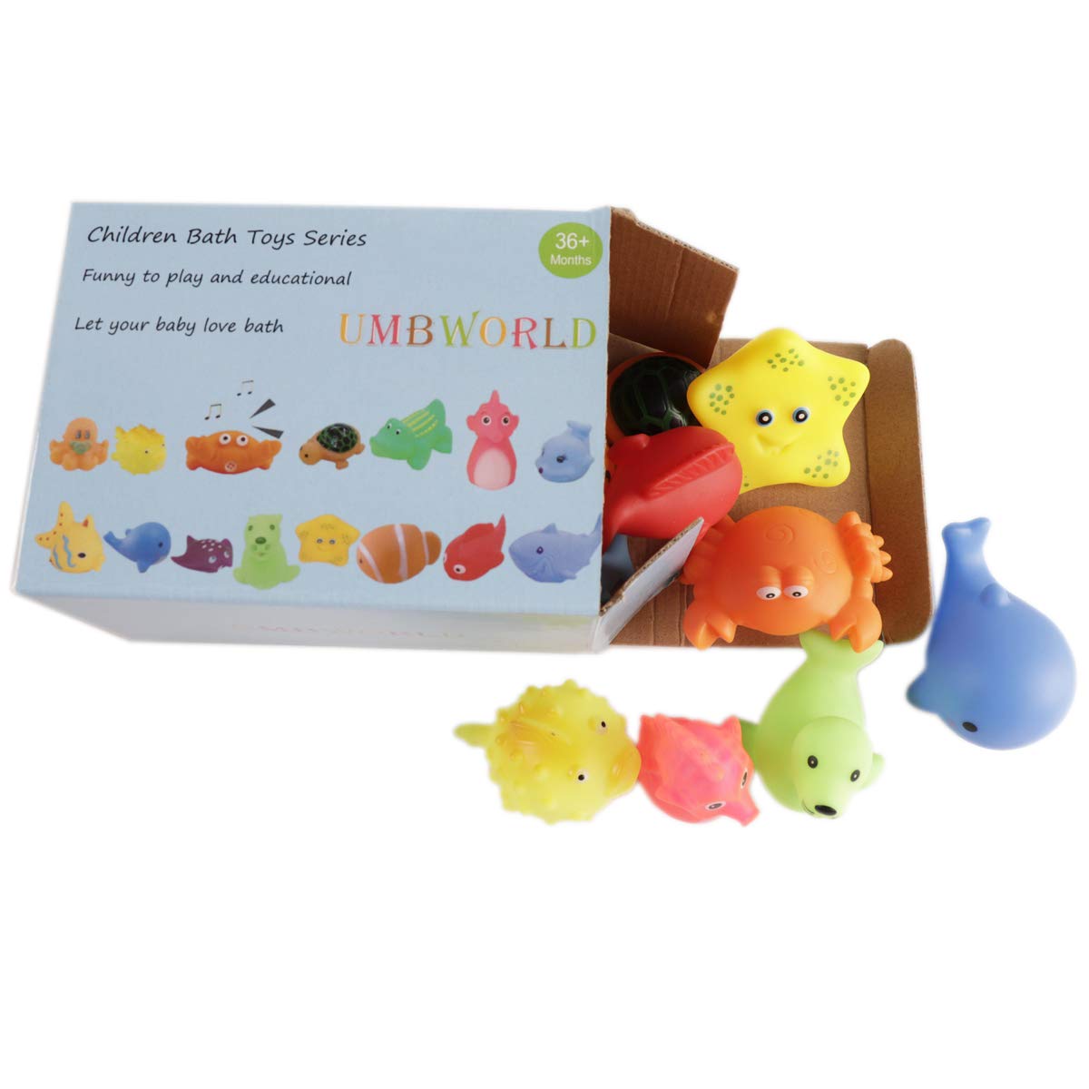 UMBWORLD Preschool Bath Toys – 15 Pcs Rubber Sea Animals Floating Bath Set