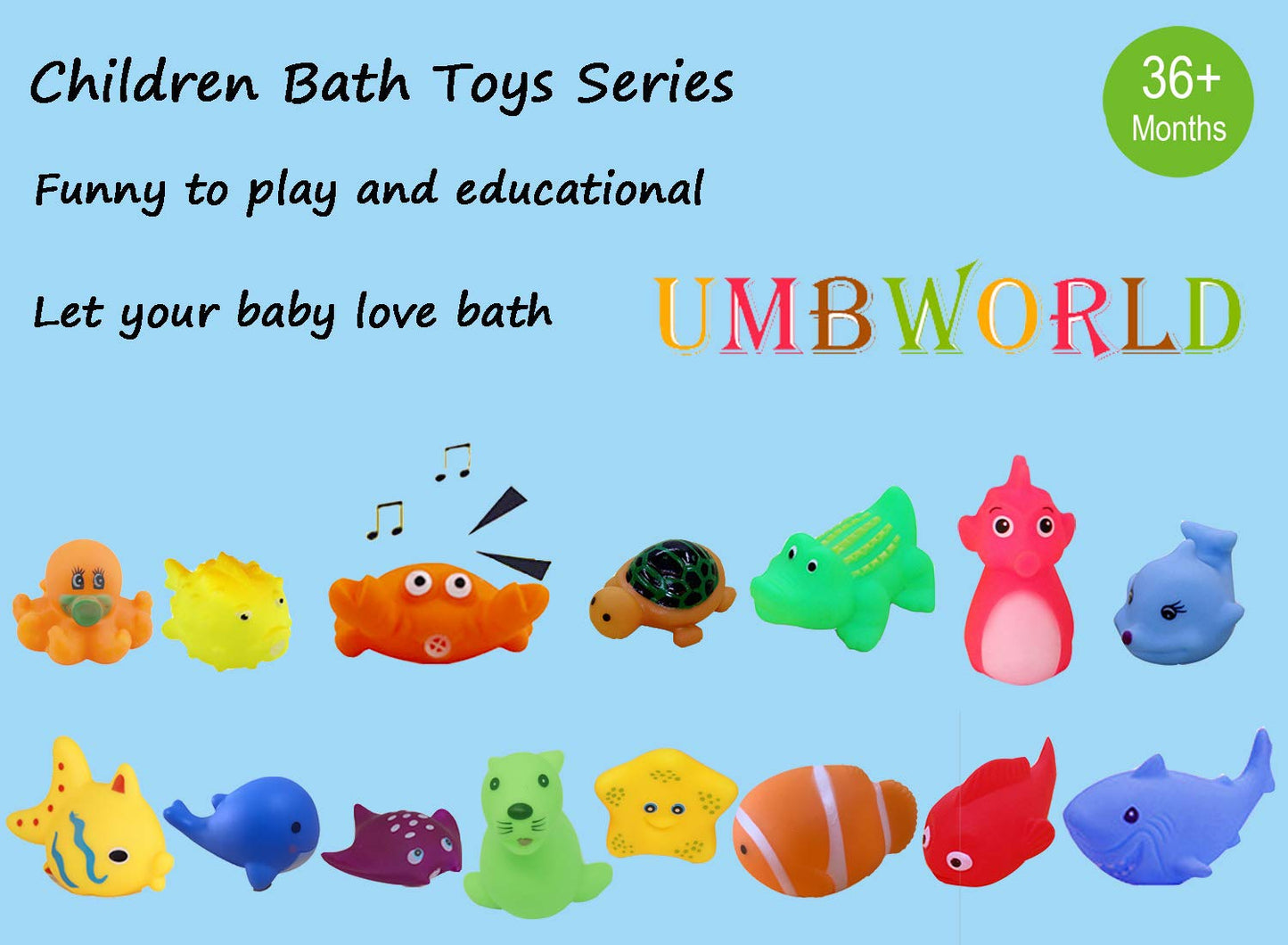 UMBWORLD Preschool Bath Toys – 15 Pcs Rubber Sea Animals Floating Bath Set