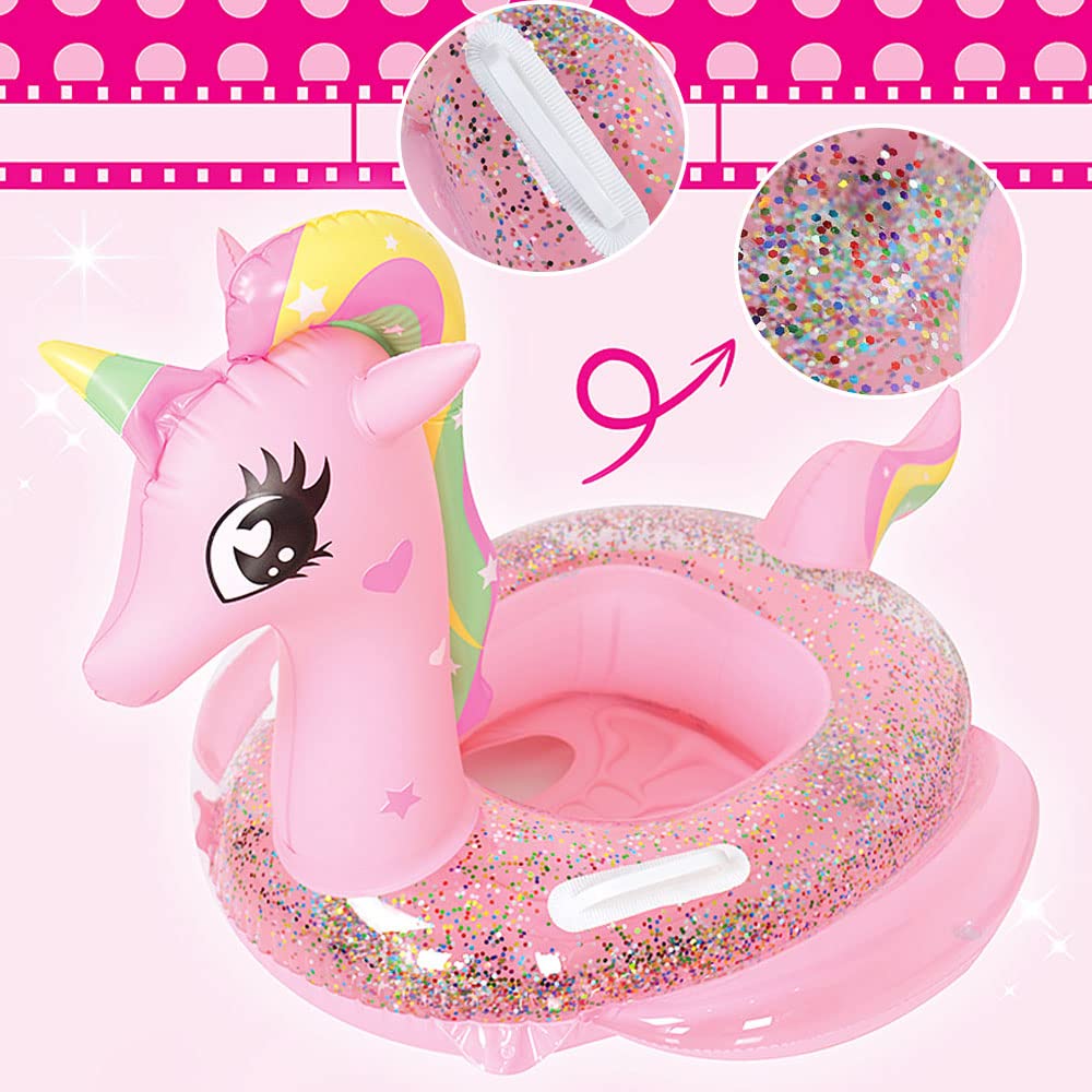 UMBWORLD Pink Unicorn Baby Swimming Float – 8-48 Months, 44 lb | Seat & Handle