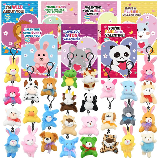UMEELR 28Pcs Mini Plush Animals Keychain – 28 Cute Tiny Toys for Kids, Easter Basket & Party Favors