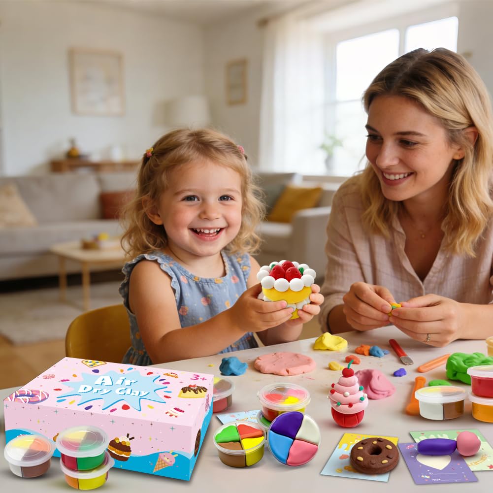 UMEELR Air Dry Clay Kit with Greeting Cards – 12-Box Dessert Clay Set for Kids, Classroom Craft, Party Favors