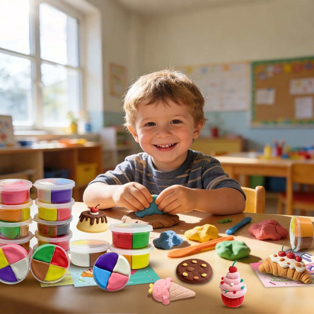UMEELR Air Dry Clay Kit with Greeting Cards – 12-Box Dessert Clay Set for Kids, Classroom Craft, Party Favors