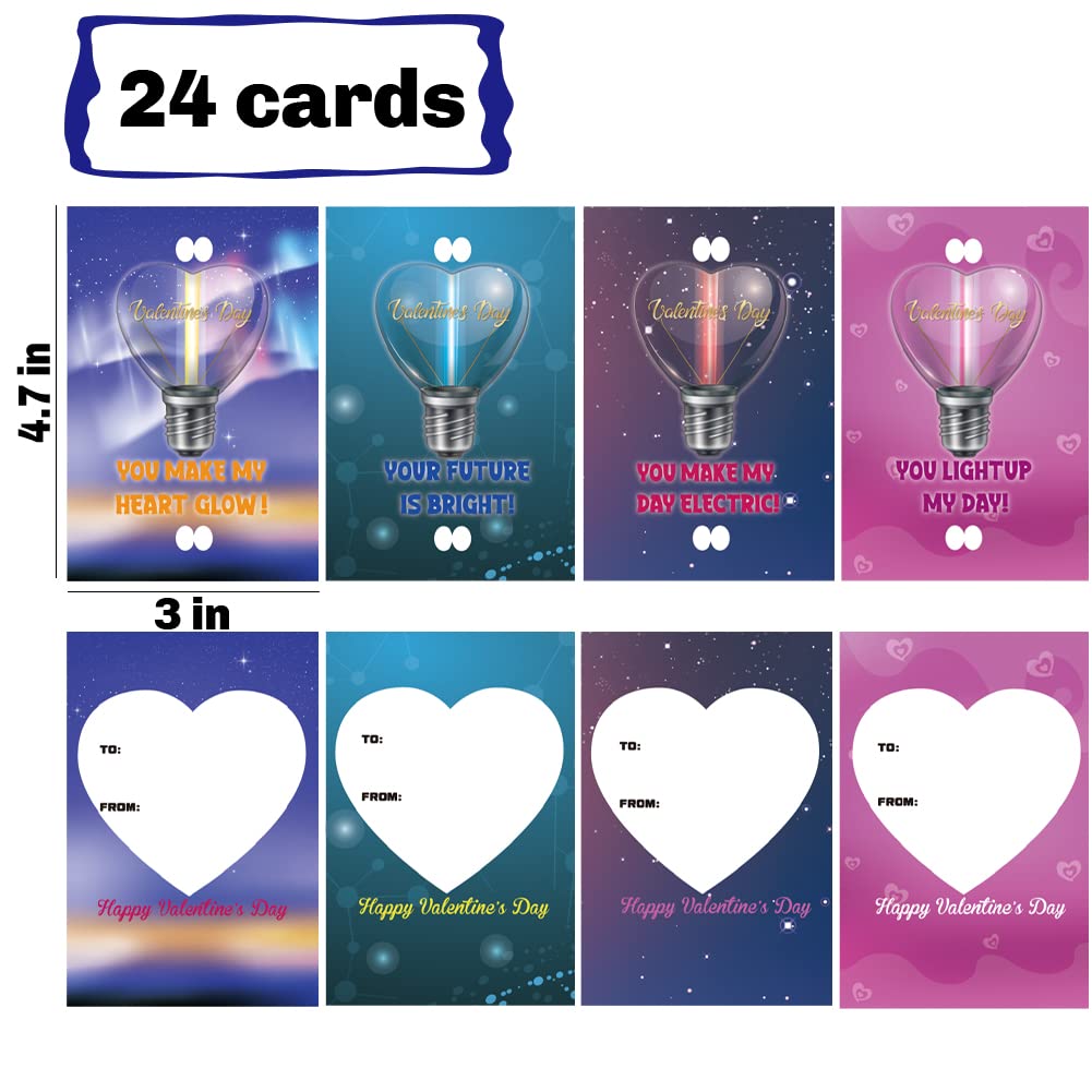 UMEELR 50 Glow Sticks with 24 Valentine Gift Cards – Valentine Party Favors Kit