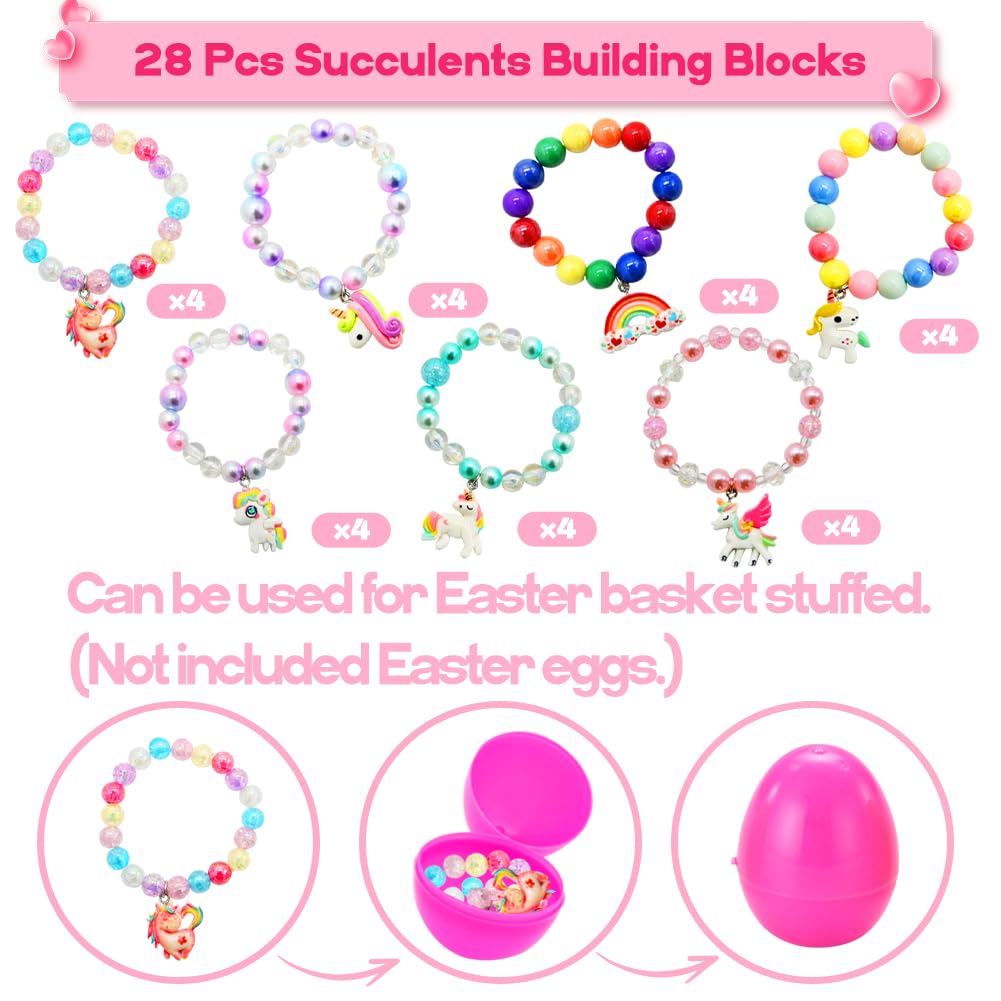 UMEELR 28 Pack Unicorn Rainbow Bracelets — Gift Cards Included, Classroom Prizes & Party Favors