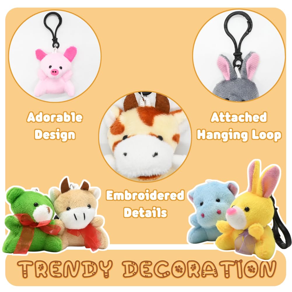 UMEELR 28Pcs Mini Plush Animals Keychain – 28 Cute Tiny Toys for Kids, Easter Basket & Party Favors
