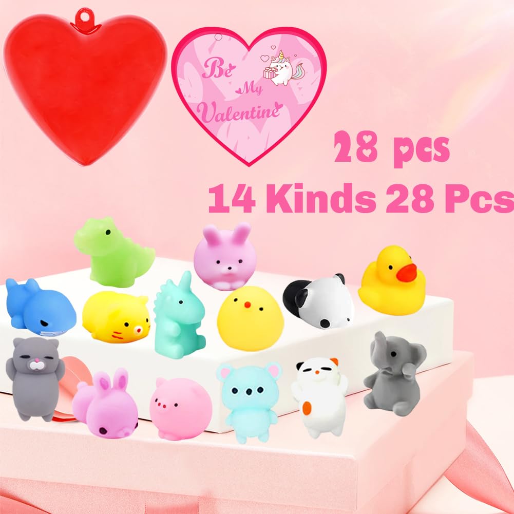 UMEELR 28 Pcs Mochi Squishies Hearts – Easter Egg Hunt Toys & Party Favors