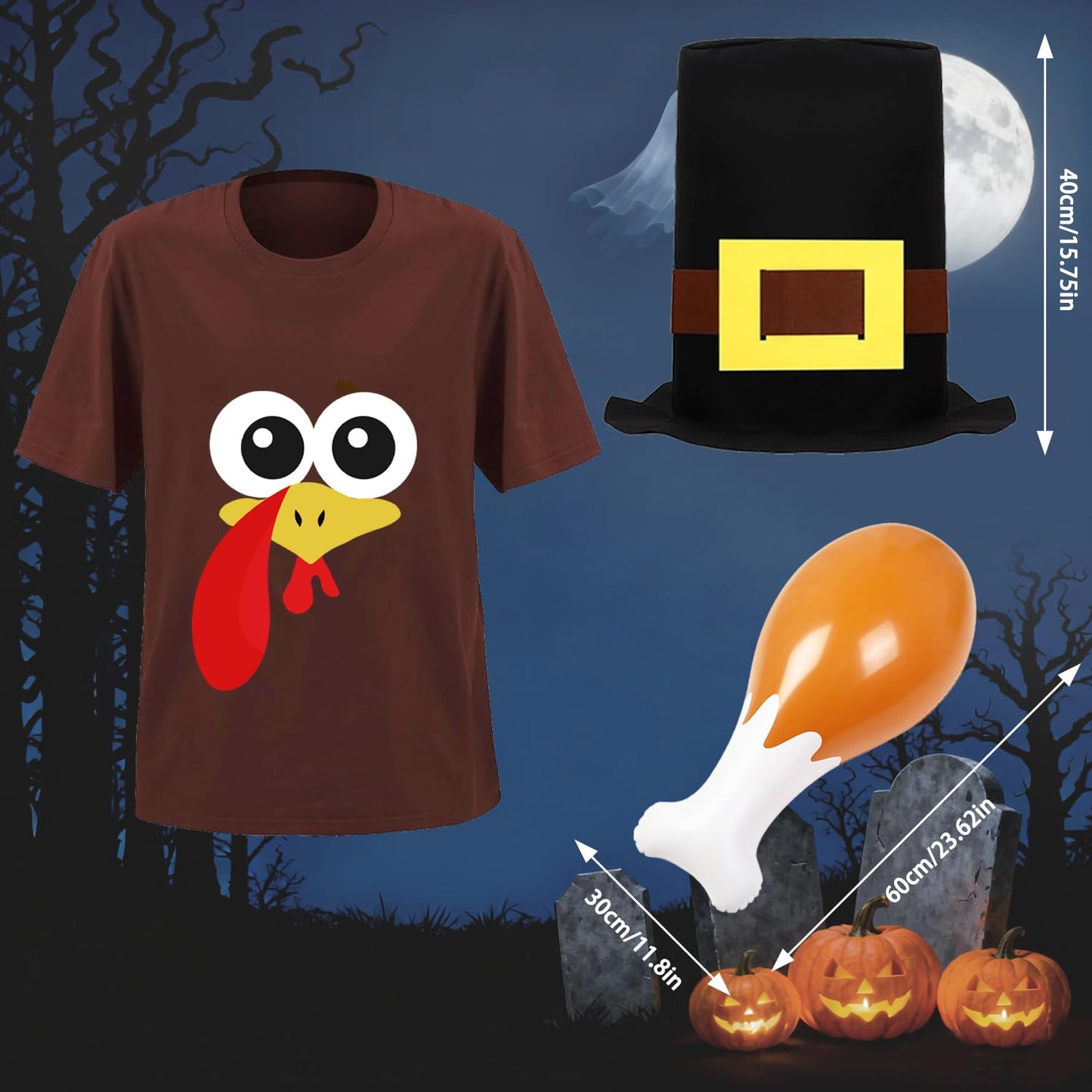 UMEELR Pilgrim 12ft Skeleton Shirt & Hat Set with Inflatable Turkey Leg