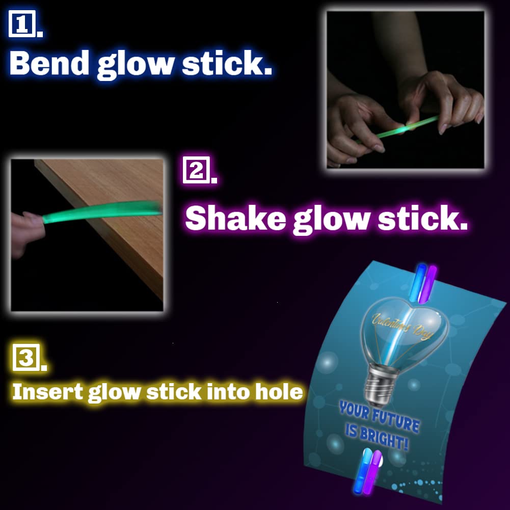 UMEELR 50 Glow Sticks with 24 Valentine Gift Cards – Valentine Party Favors Kit