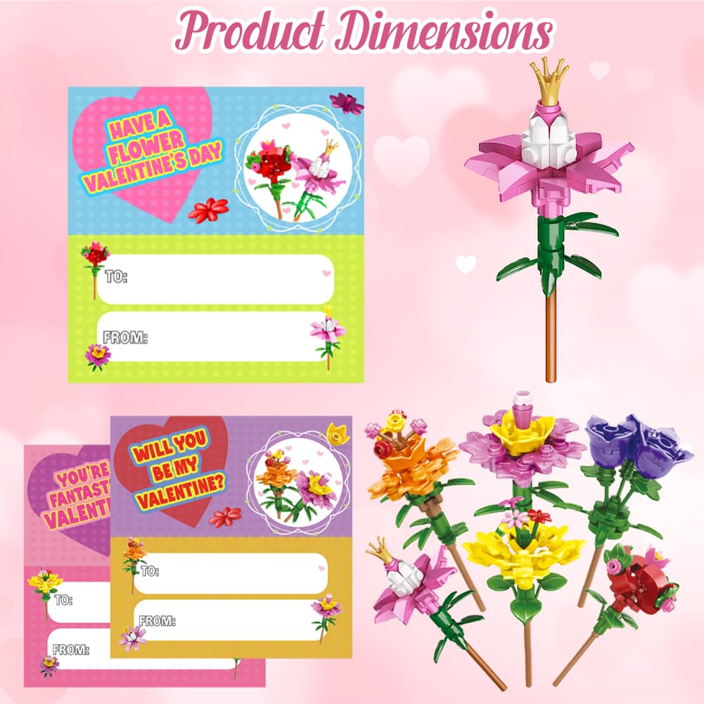 UMEELR 24-Pack Valentine Flower Building Blocks for Kids | Bouquet Gifts & Classroom Prizes